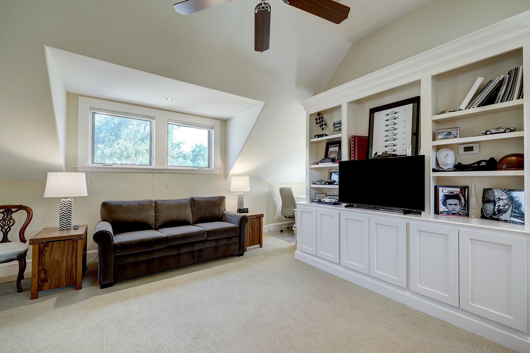 Custom built-ins enhance the Game Room, as well as a built-in desk area.