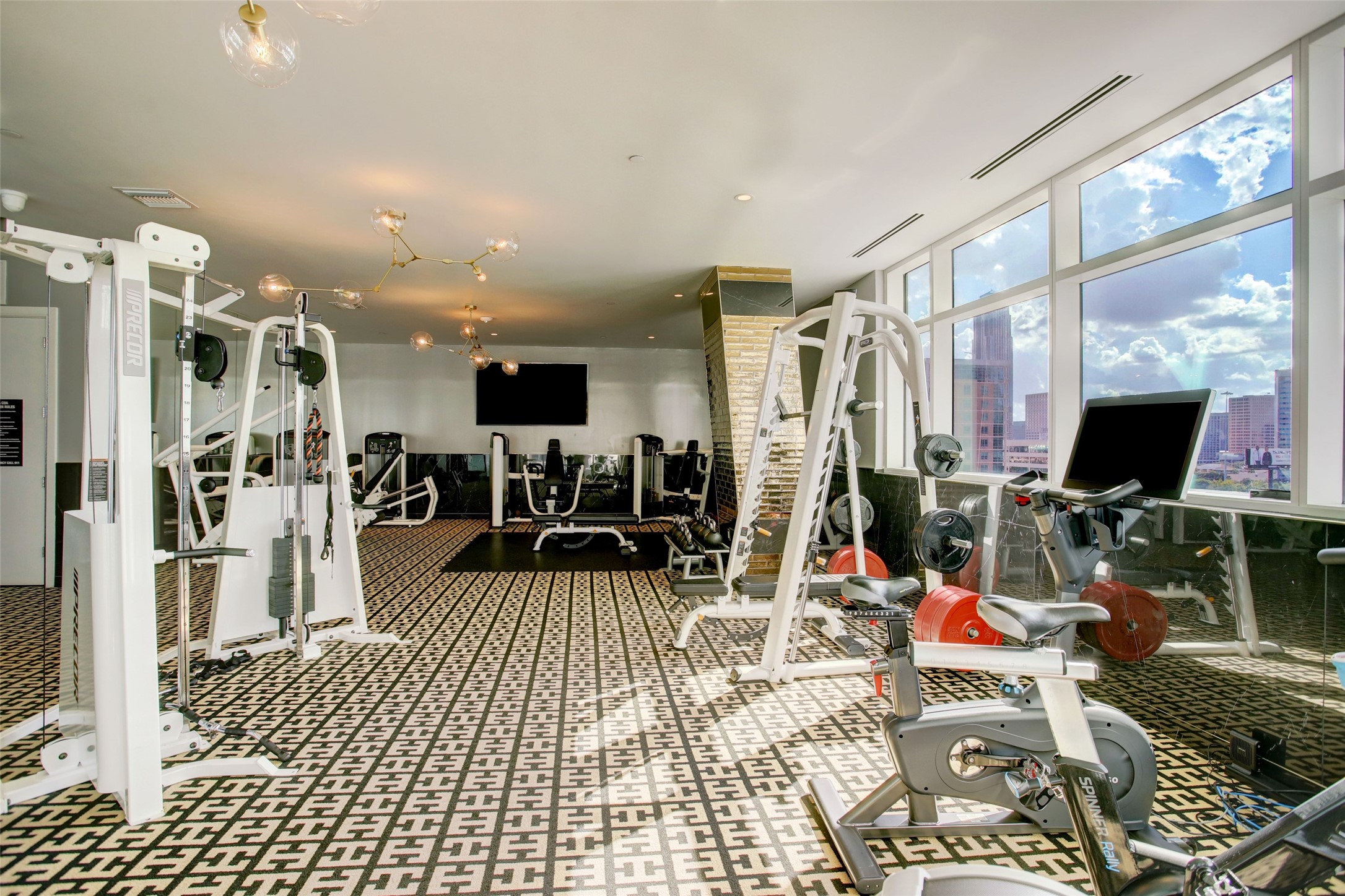 The fully-equipped fitness center has everything you need along with an amazing view