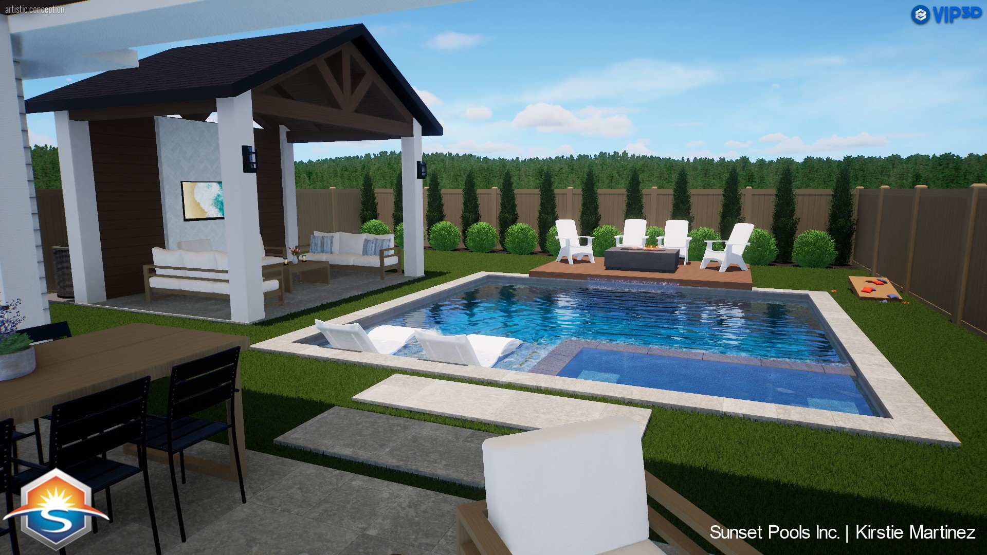 Virtual rendering of pool from perspective of house looking out.