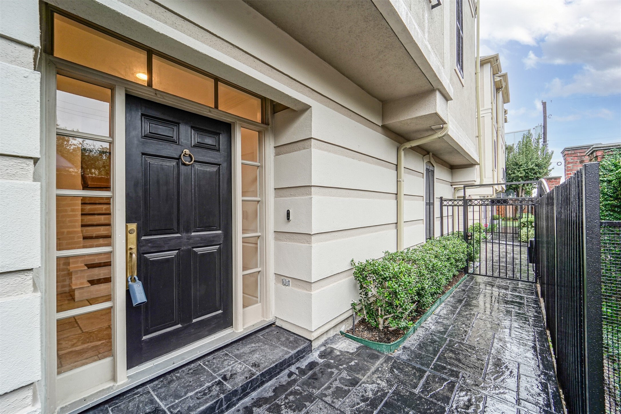 Ultimate privacy and security as you and guests enter through the side wrought iron gate to your beautiful home.