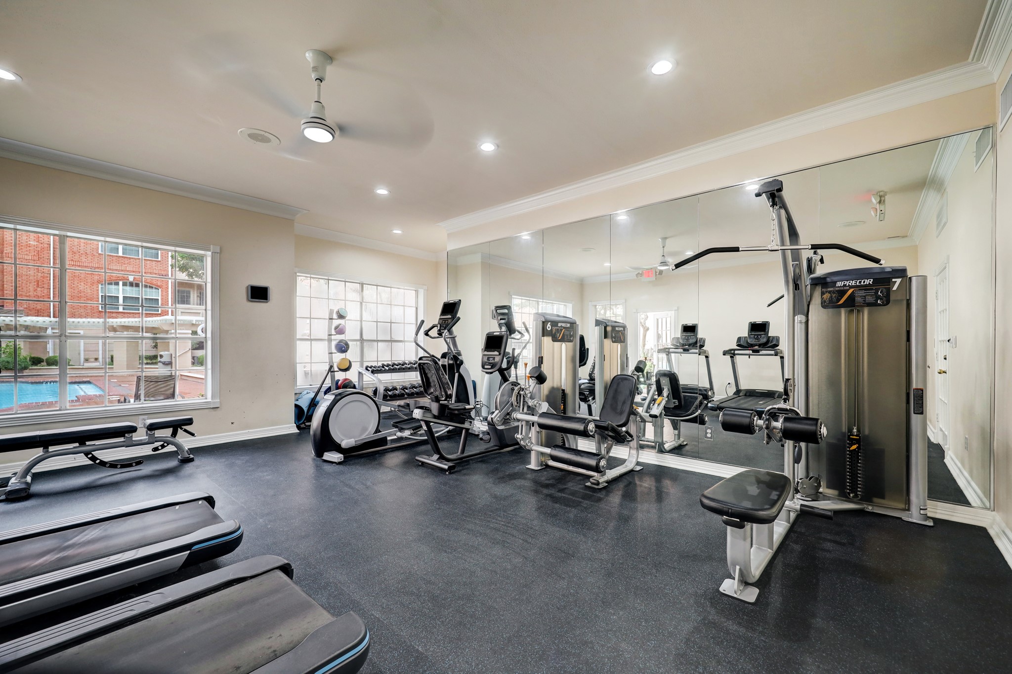 Exercise room has access from the pool also.
