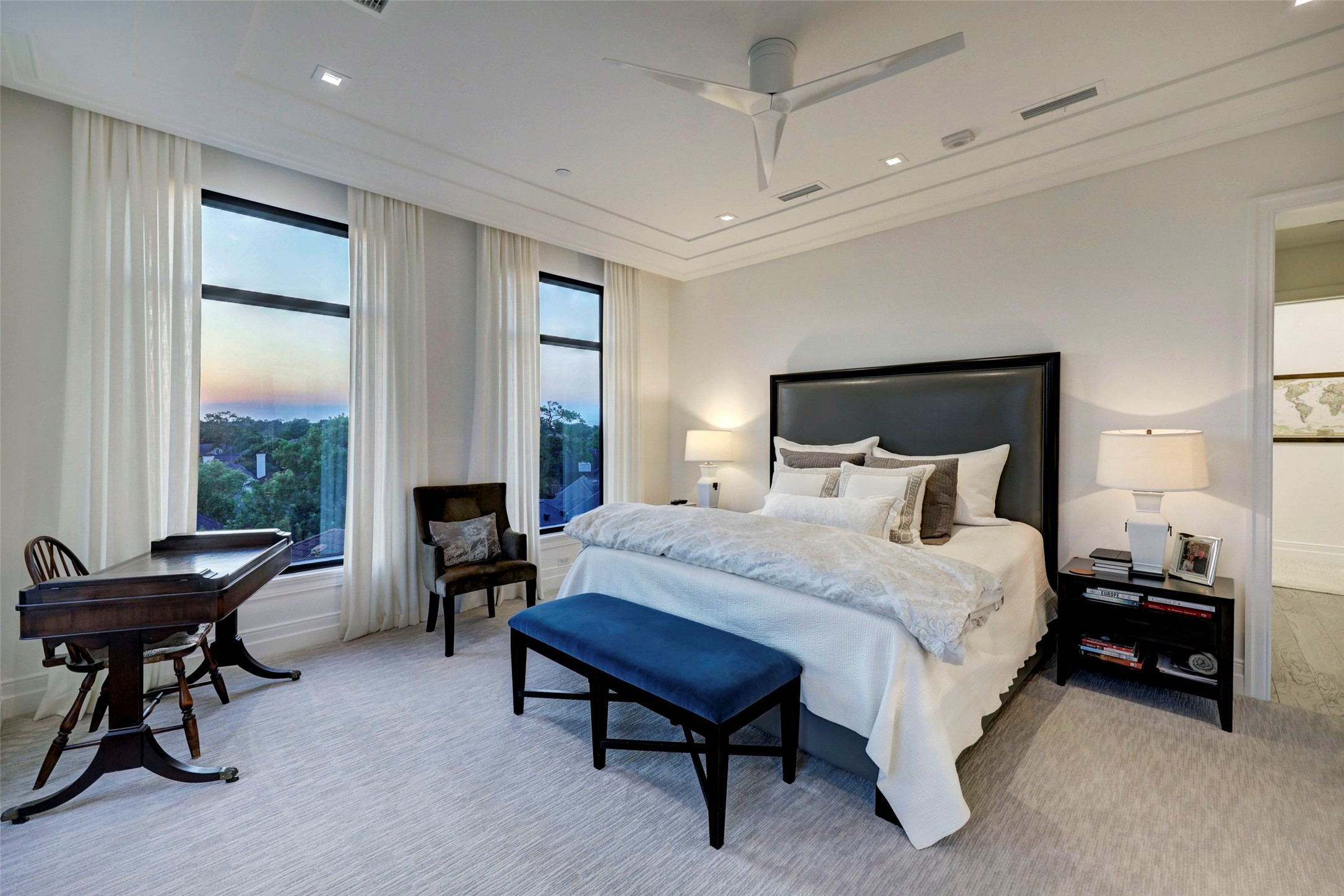 At the far end of the West Wing is the Master Suite--a large space with more fantastic views.  Close the shades and the world disappears.