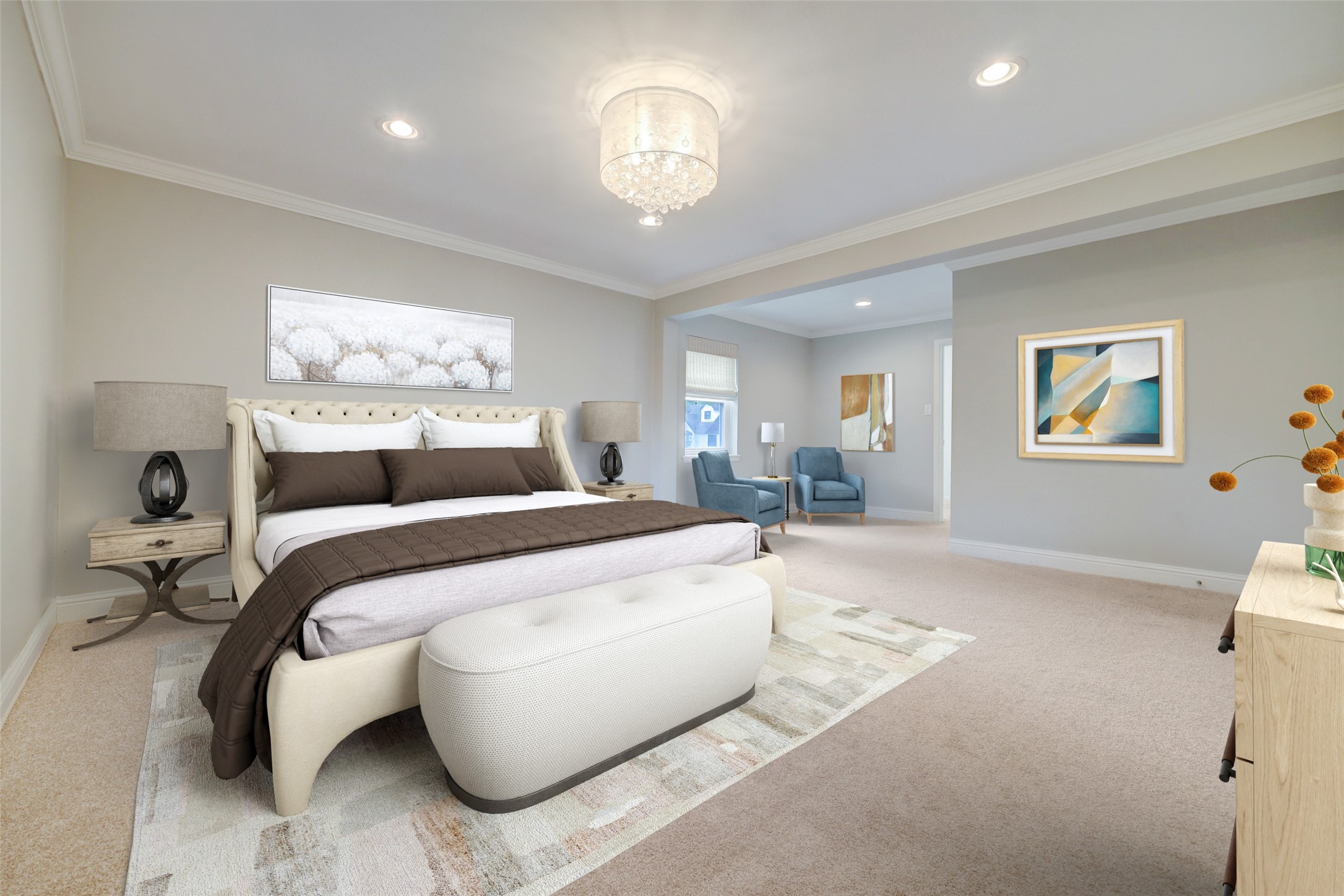 Virtually staged. Spacious downstairs primary bedroom offers a sitting room.