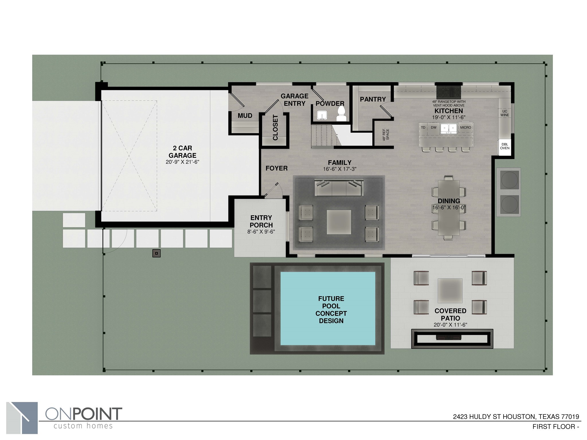 1st Floor sales plan - please note that pool is not included. Conceptual design only.