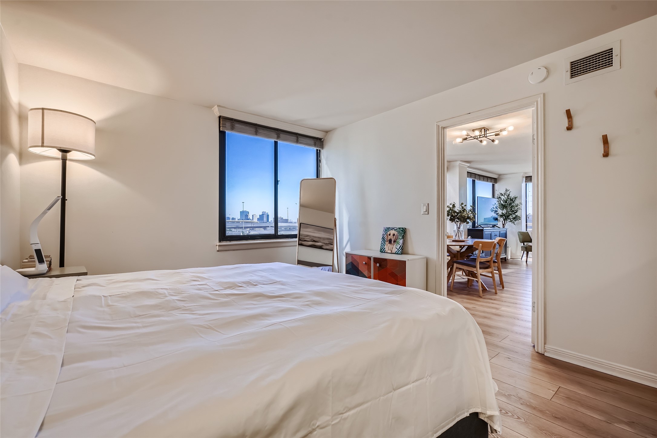 Enjoy the view of Downtown Houston from the primary bedroom.