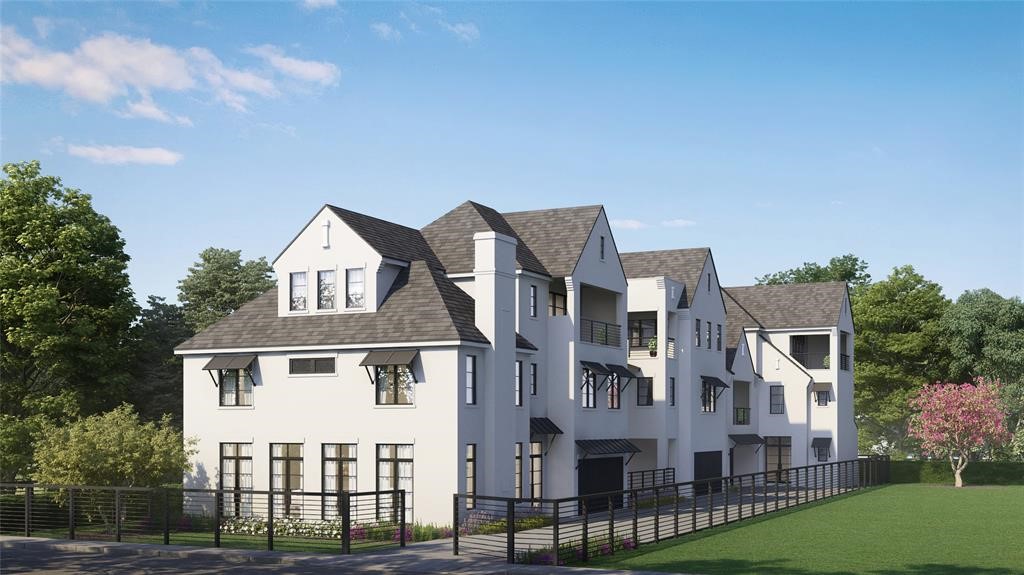 Rendering of private, gated enclave. 
Unit C is shown at the front, facing the street.