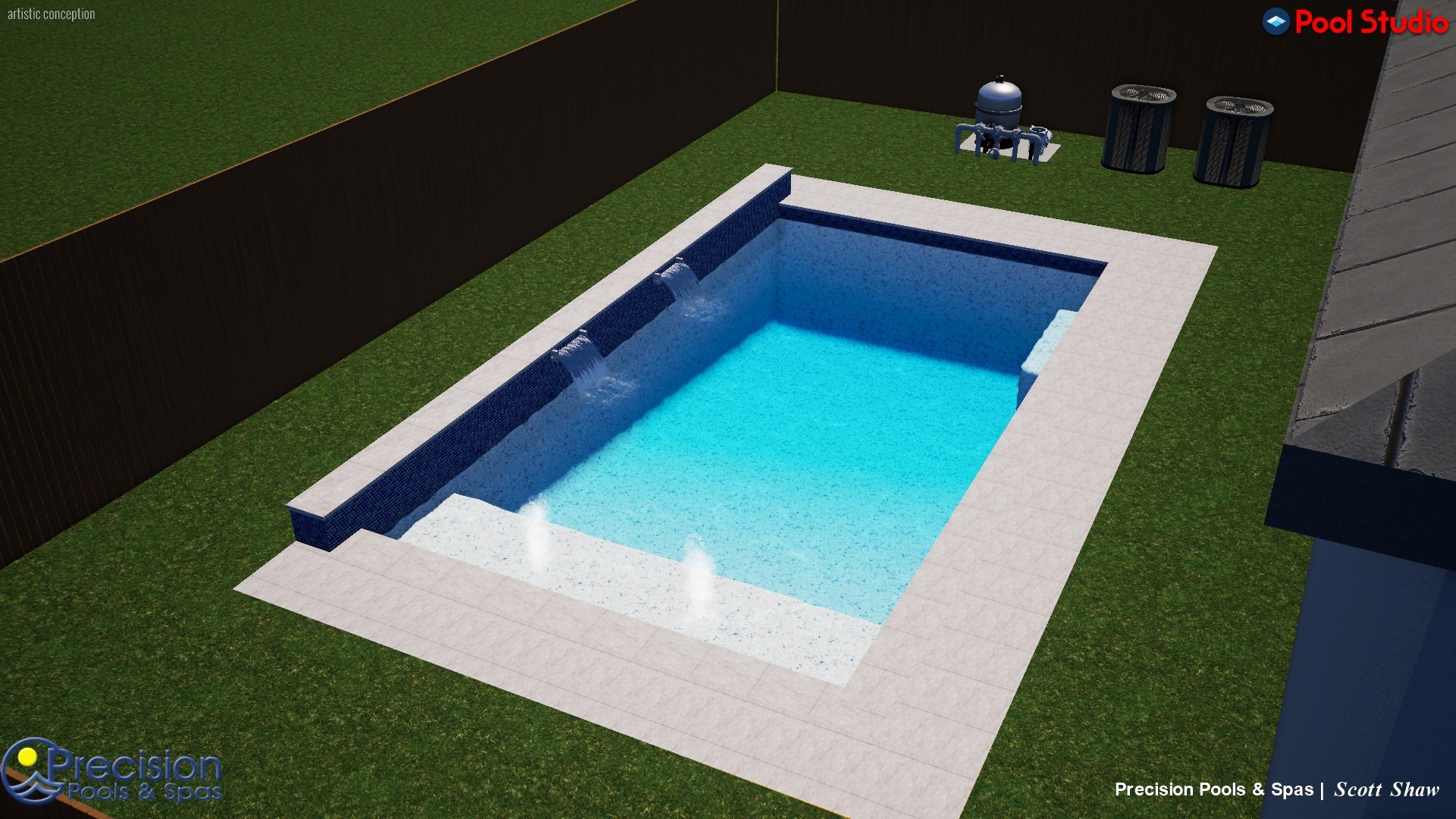 Pool rendering displaying option for use of front yard space.