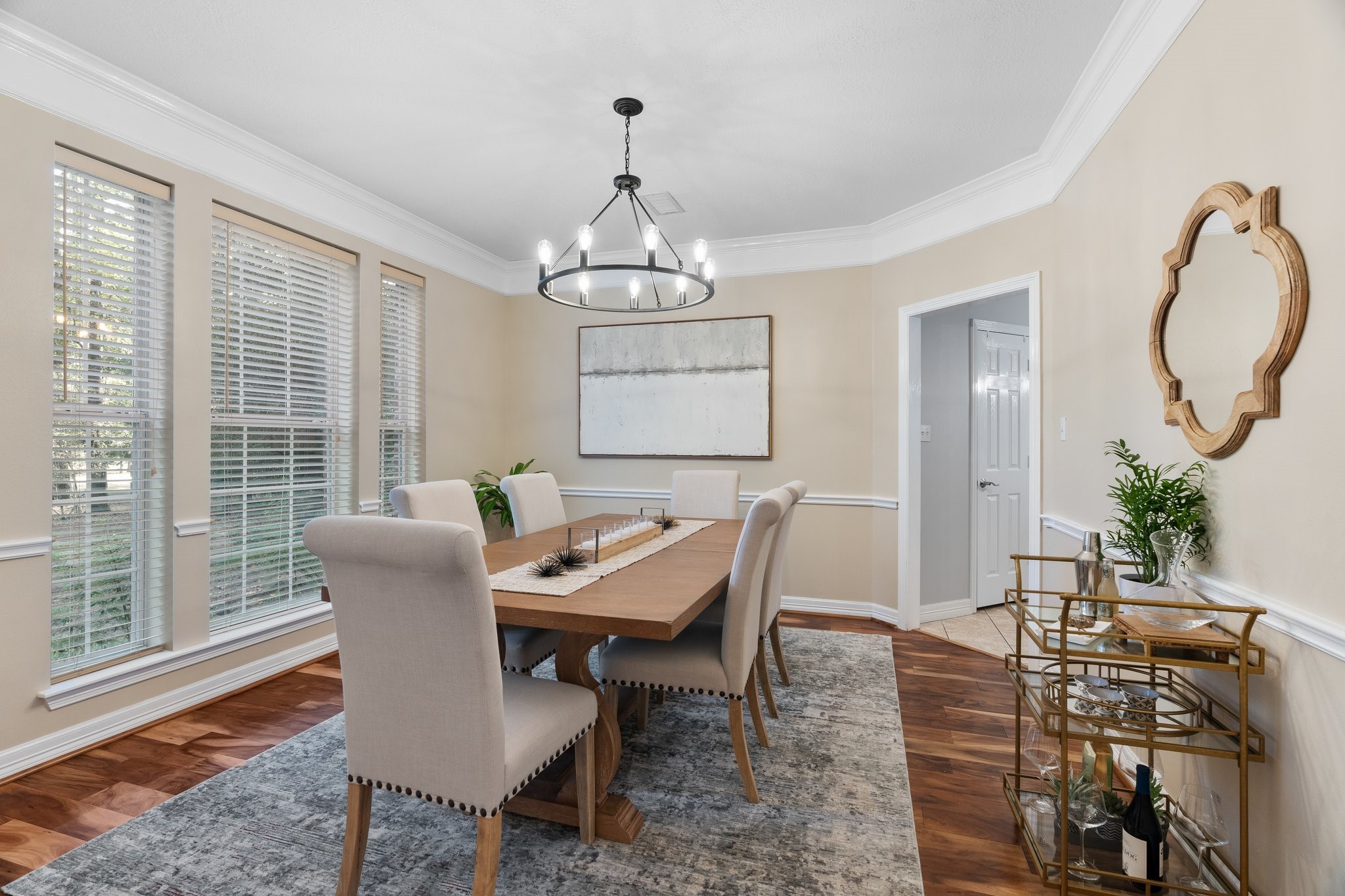 Spacious formal dining room, conveniently just off kitchen, easily sits 8-10