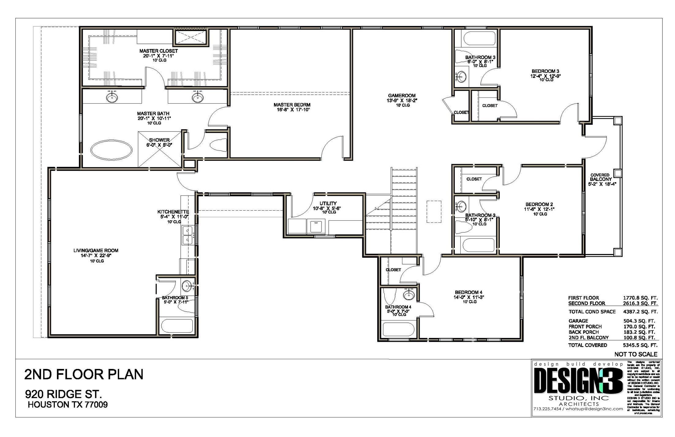 Level 2 of this plan has attached quarters with a kitchenette and full bath in addition to a central flex/game room.