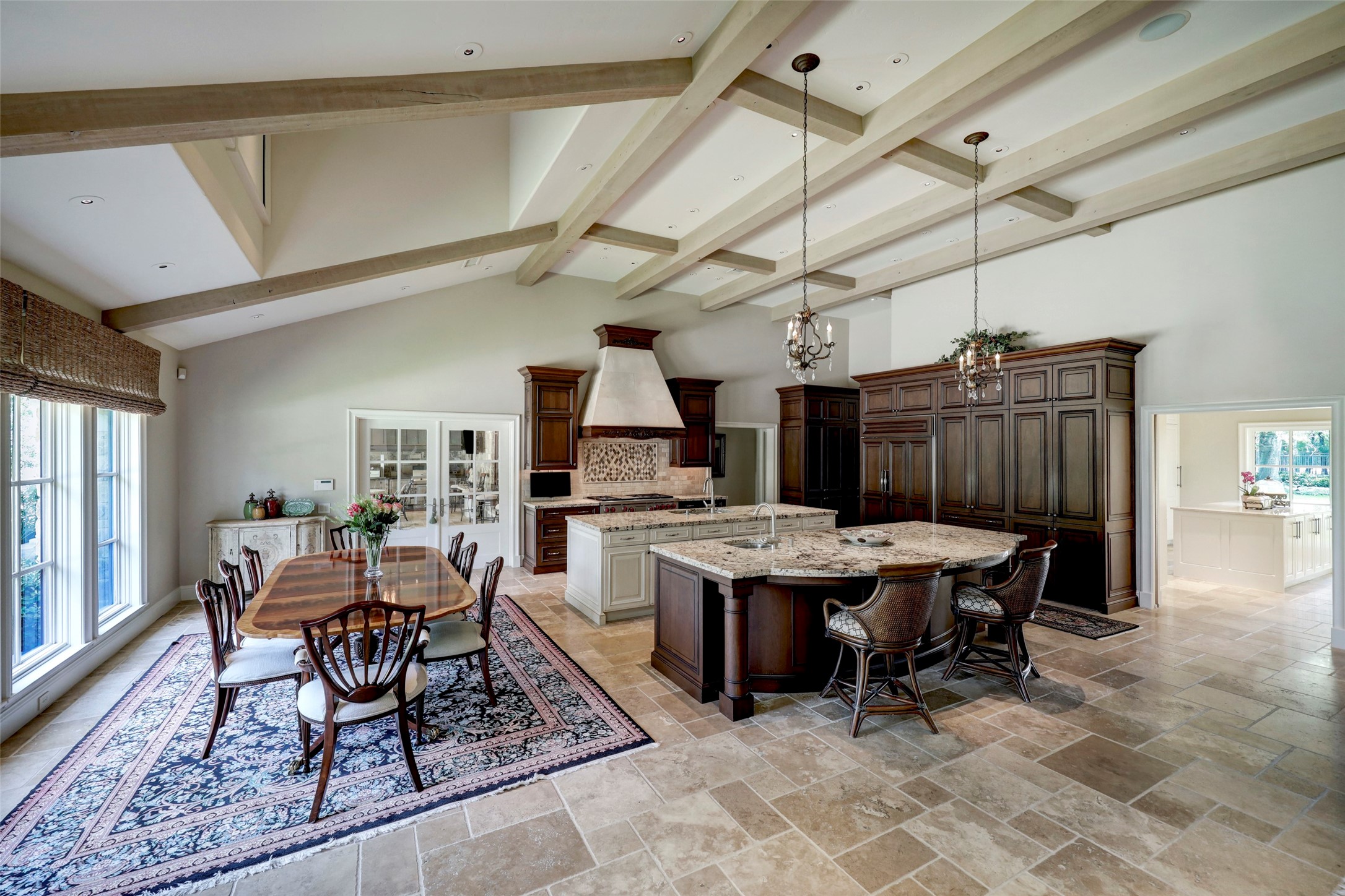 The dining room and kitchen open seamlessly for today's entertaining.