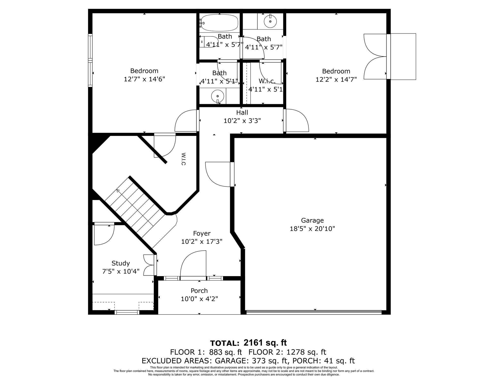 Floor plan of the 2nd level. Room measurements are approximate.