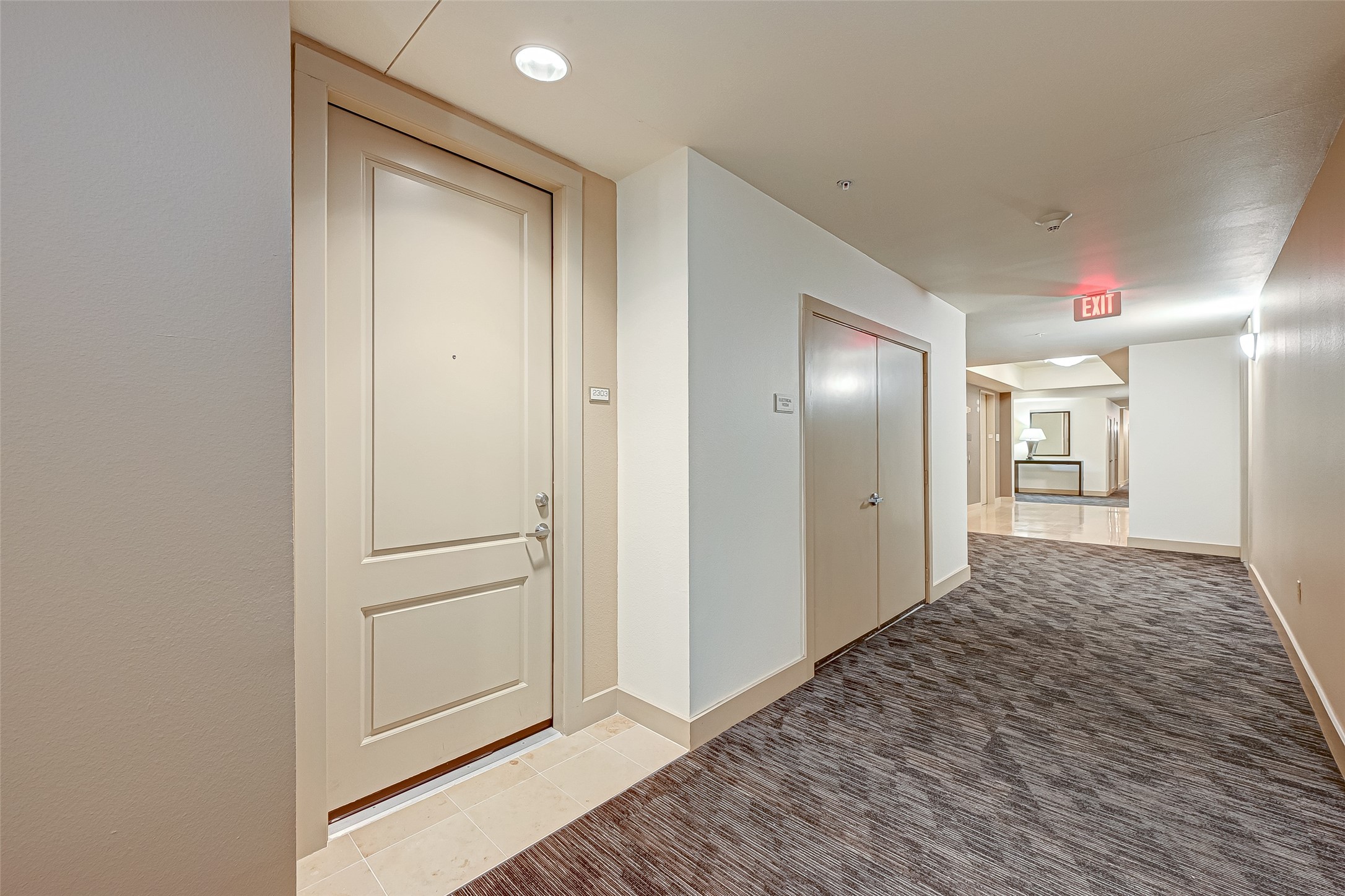 Condo #2303 is on the 23rd floor and a few steps away from the elevators.