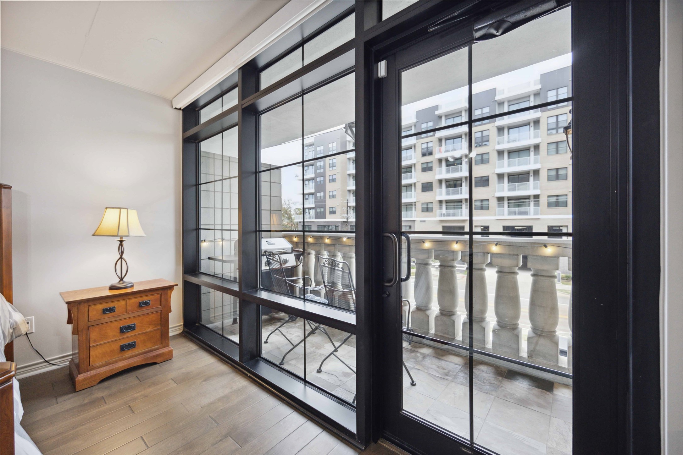 Floor to ceiling windows with automatic shades!