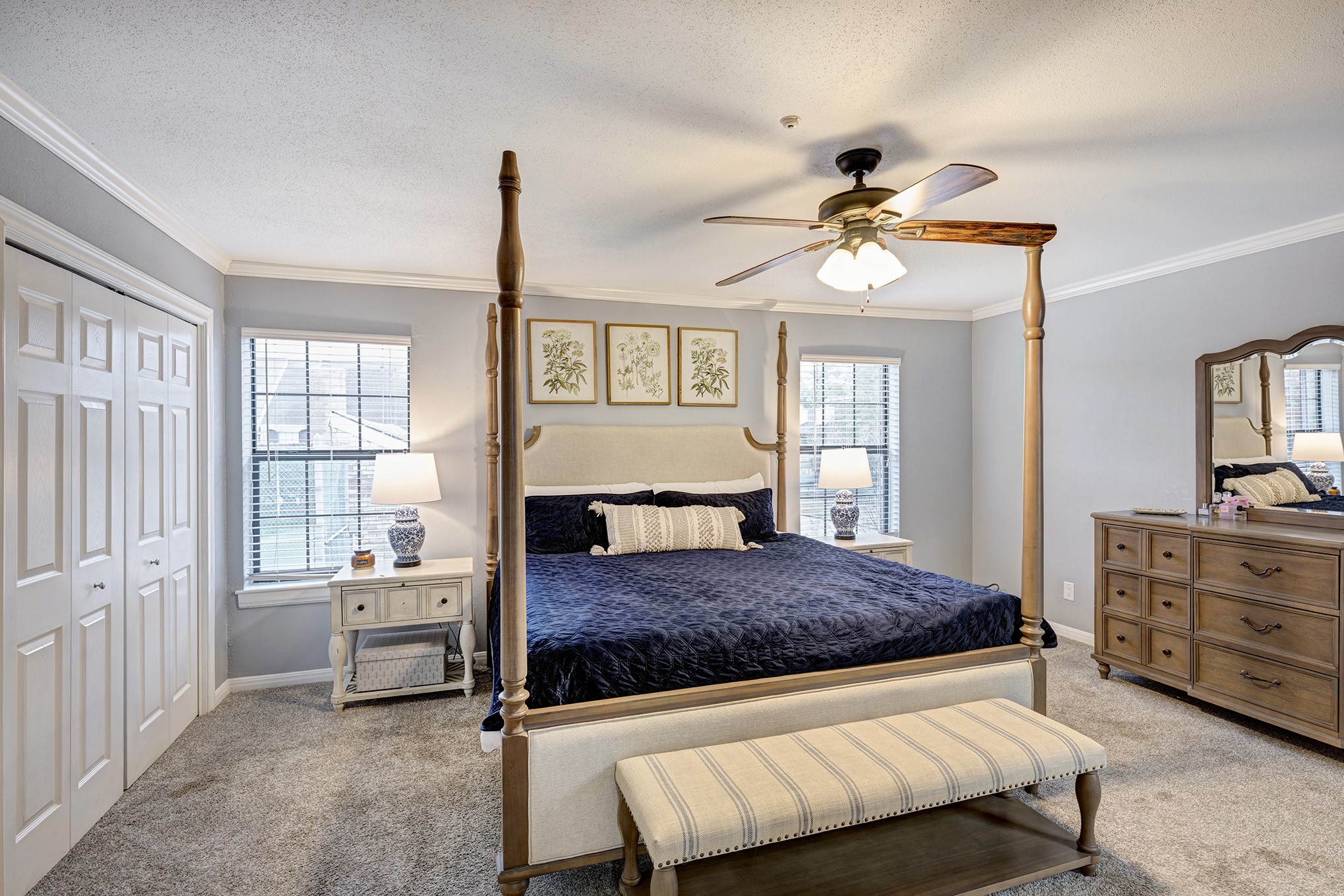 Nestled on the second level of the residence is a spacious primary bedroom measuring 16' x 14', complete with ample storage options on the left side for your clothing needs.