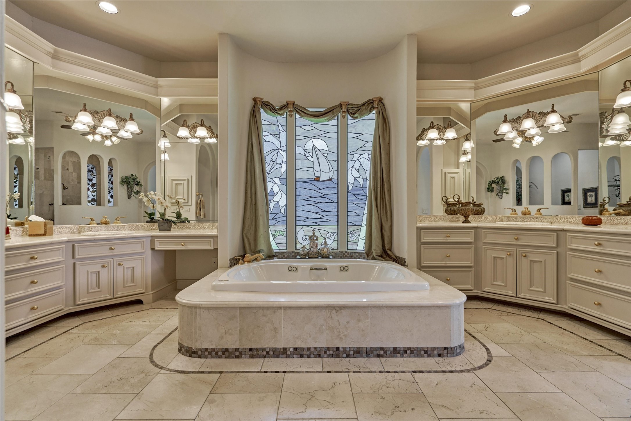 Master Bath Jacuzzi Tub for 2 & Stained Glass Window