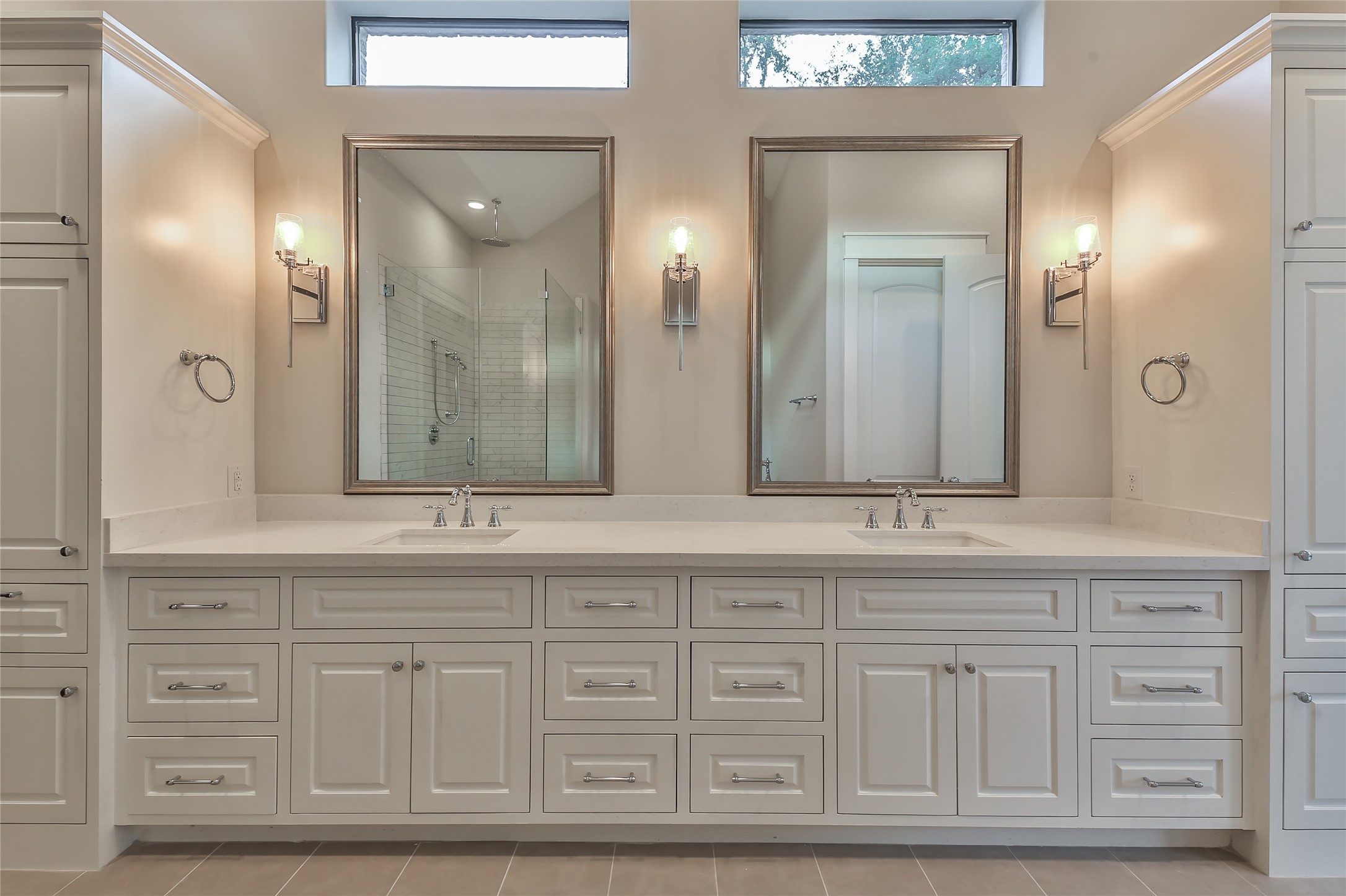 This is an example of a bath counter with double sinks in one of Tony's homes.