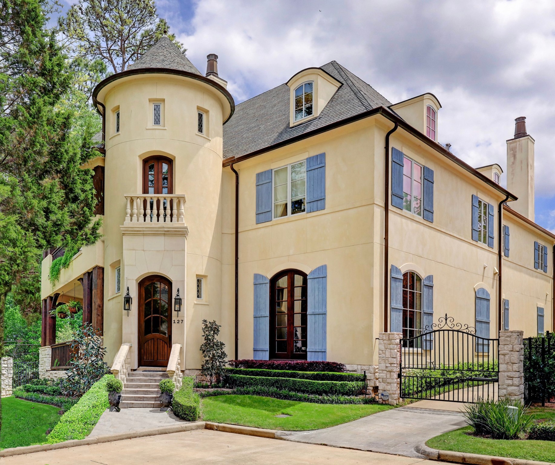 Iconic French Normandy architecture designed by Robert Dame on a charming gated street in Broad Oaks. Featuring 4 bedroom, 5 full baths, and 1 half bath.