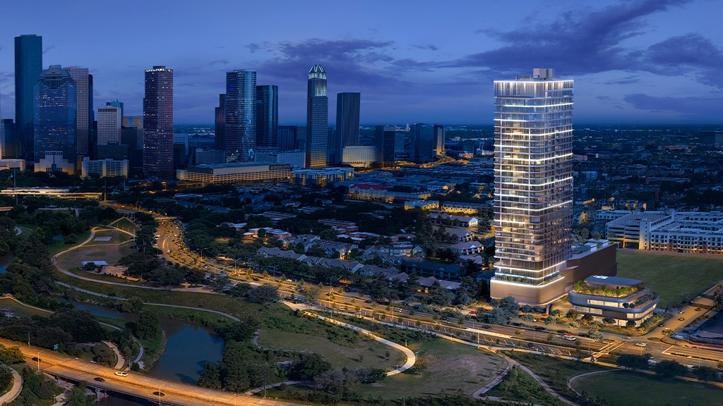 Beautiful views of Allen Parkway set against the evening skyline.