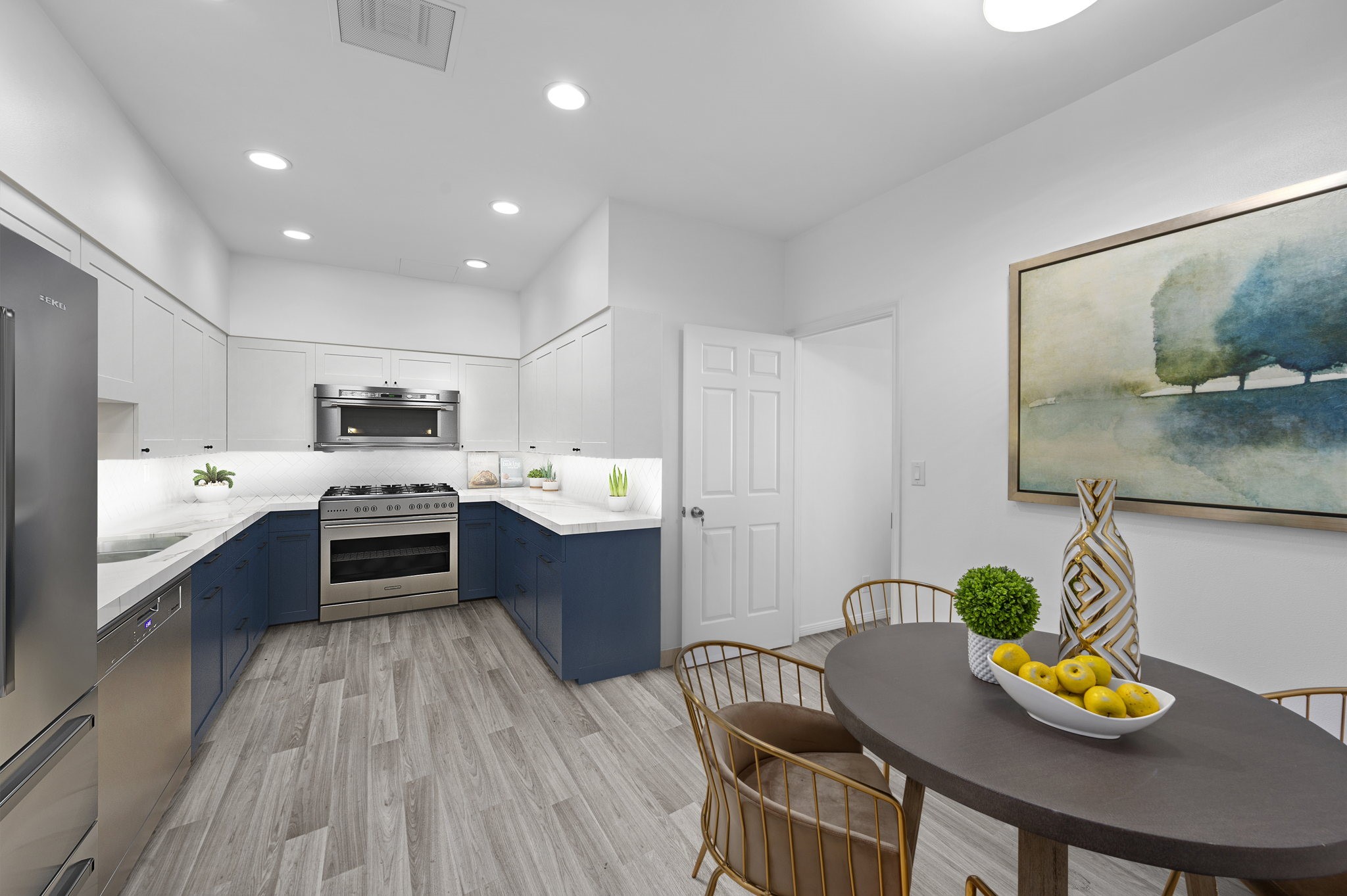 Virtual rendering of alternative options to finishes in wet bar area.