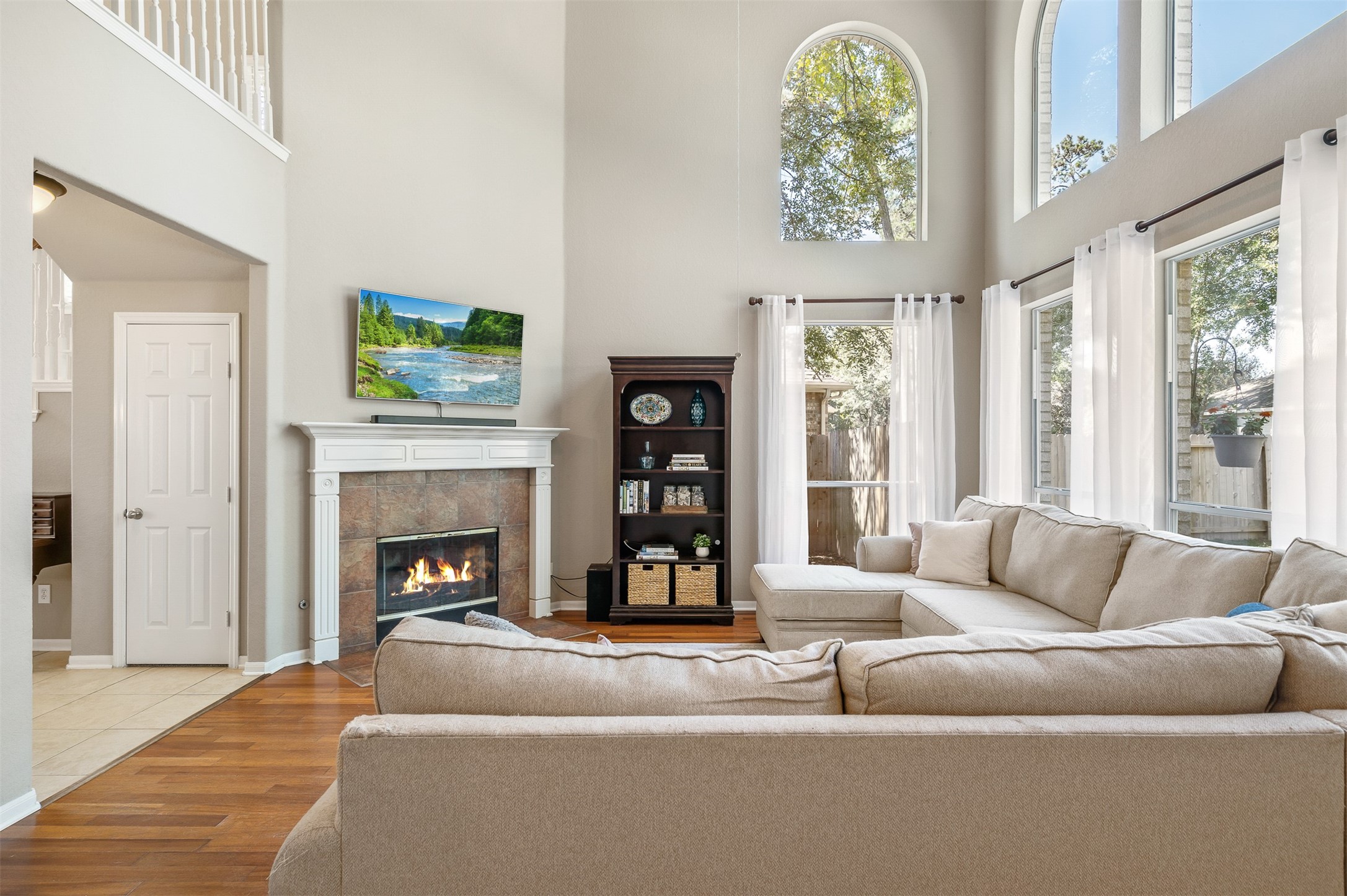 Hardwood floors in the great room, gas fireplace and plenty of room for seating!