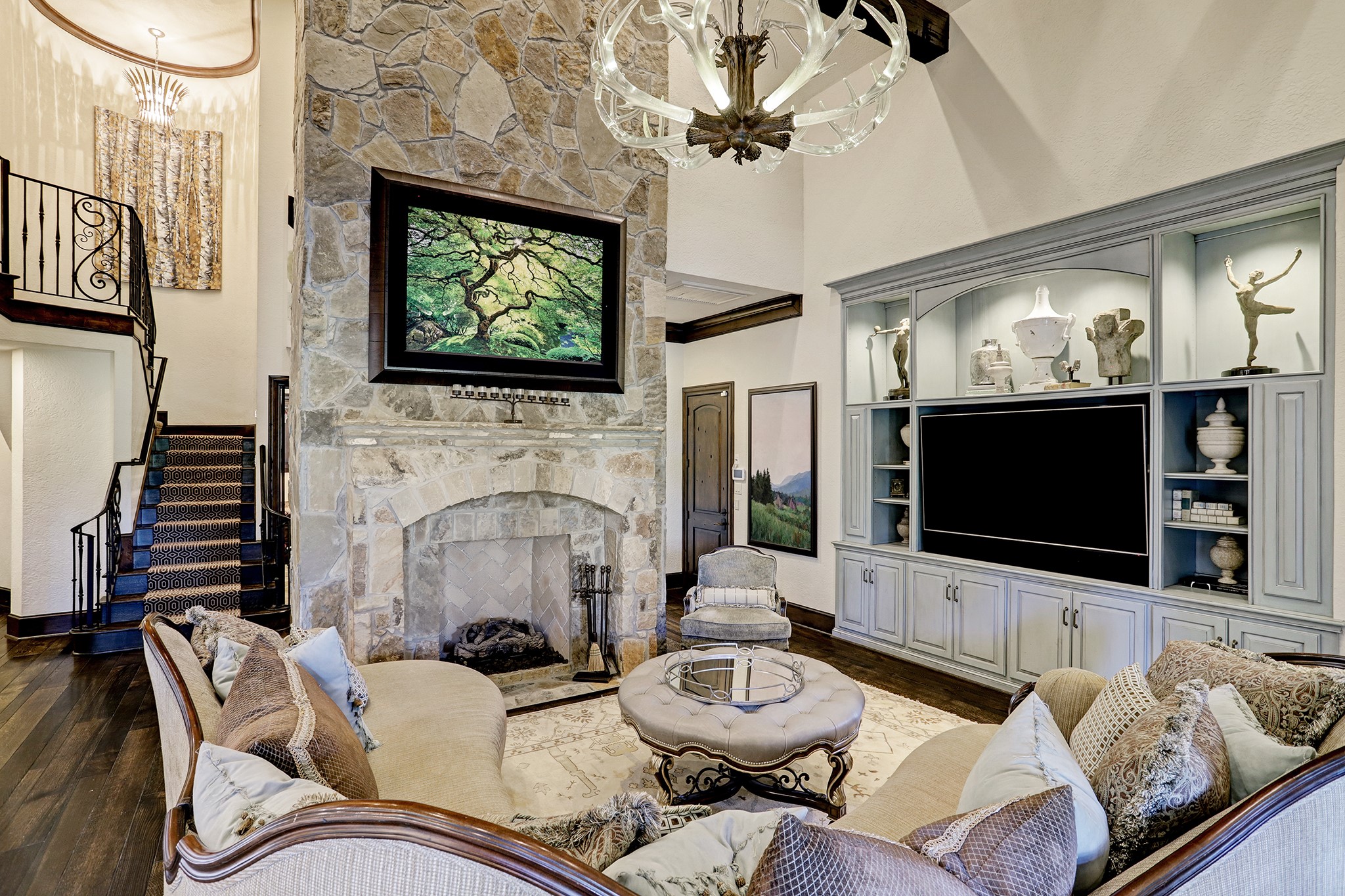 Relaxing Family Room with Custom Built-Ins and Fireplace