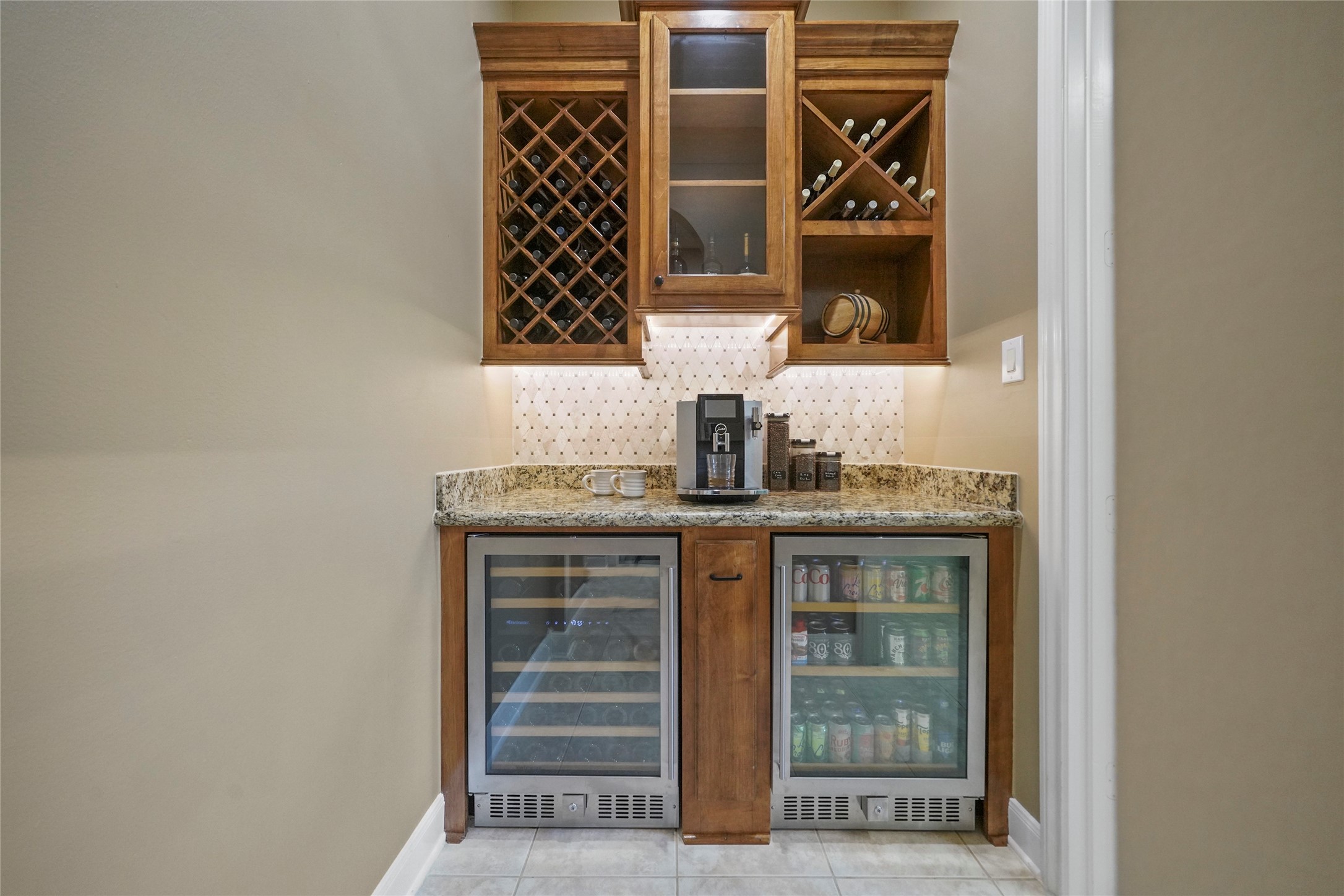 The custom beverage center offers a convenient and stylish space to house your tastiest beverages and finest spirits.