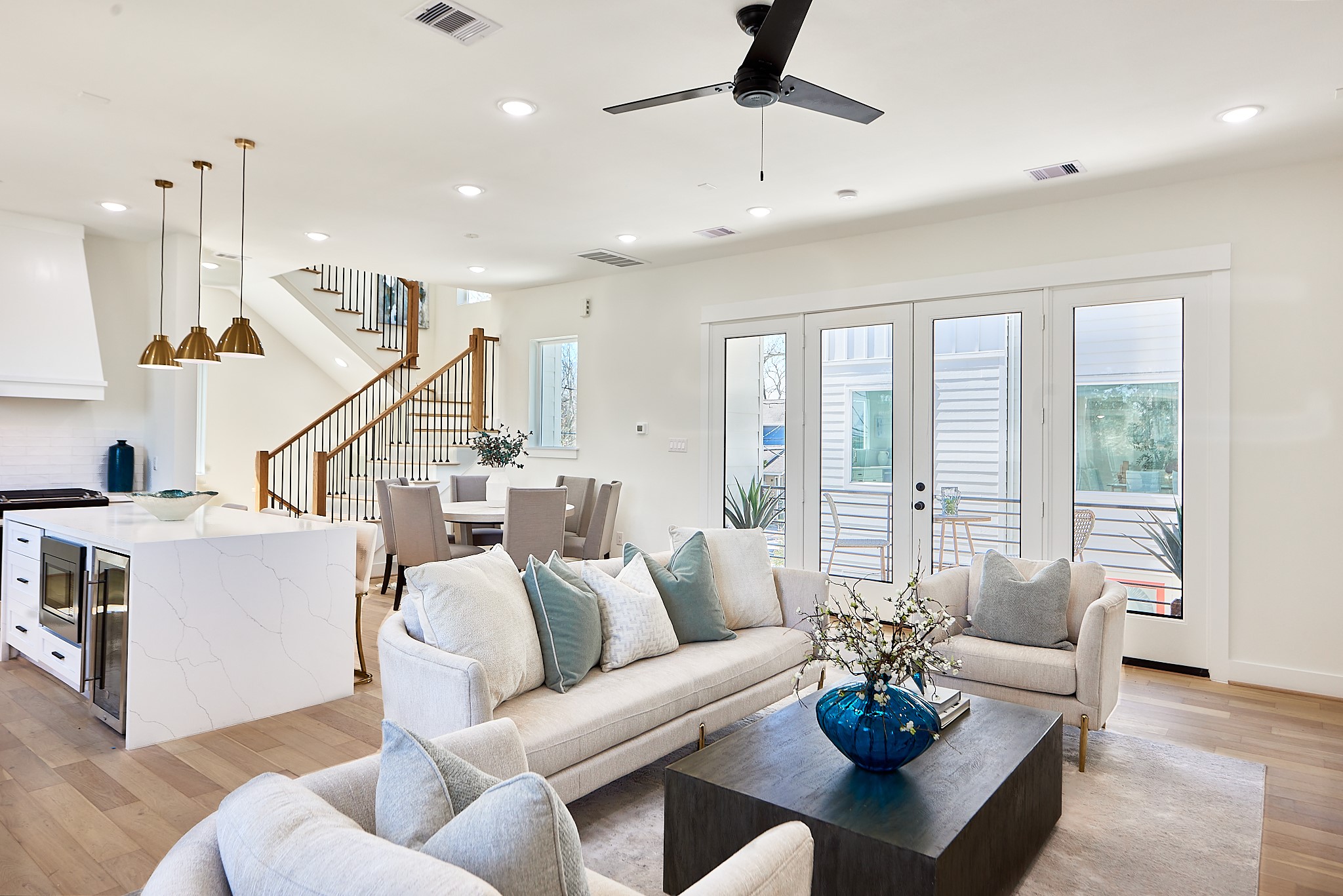 All pics. are of the staged model home
10 foot ceilings, Open concept designed second floor living with balcony roomy enough for a breakfast coffee or an evening nightcap.