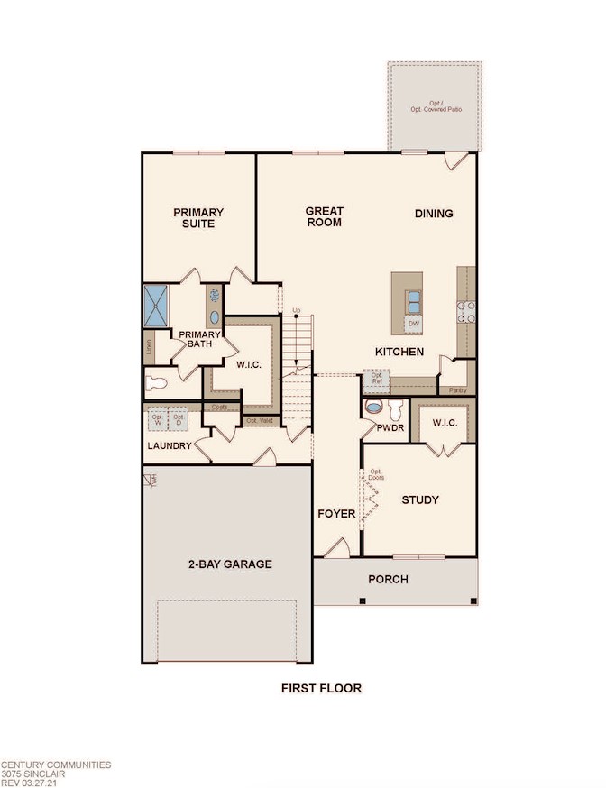 The 1st floor of the 3075 plan includes a home office, open concept kitchen and family room along with the primary owner's suite.