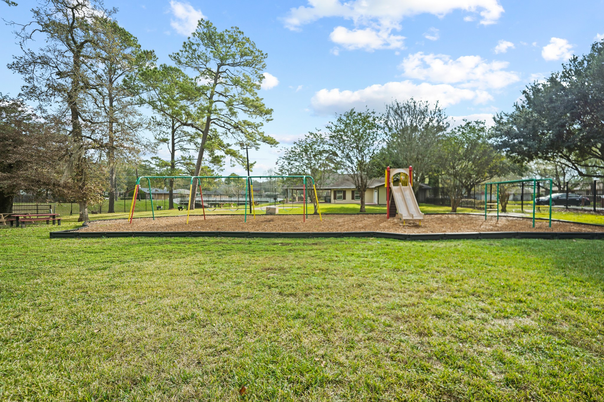 Take another peek at the neighborhood park. What a great place to meet and play with neighborhood friends.