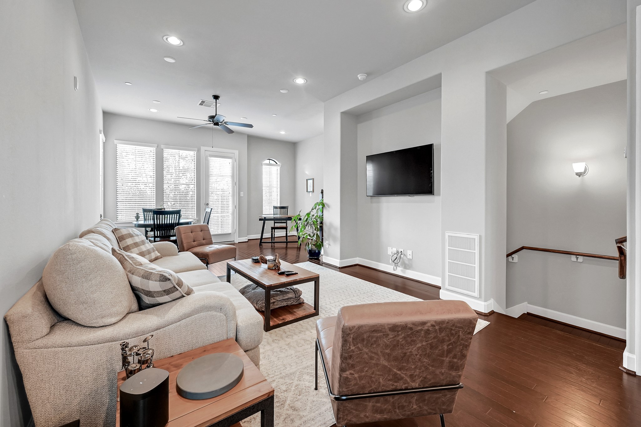 Hardwood floors extend the whole living space.