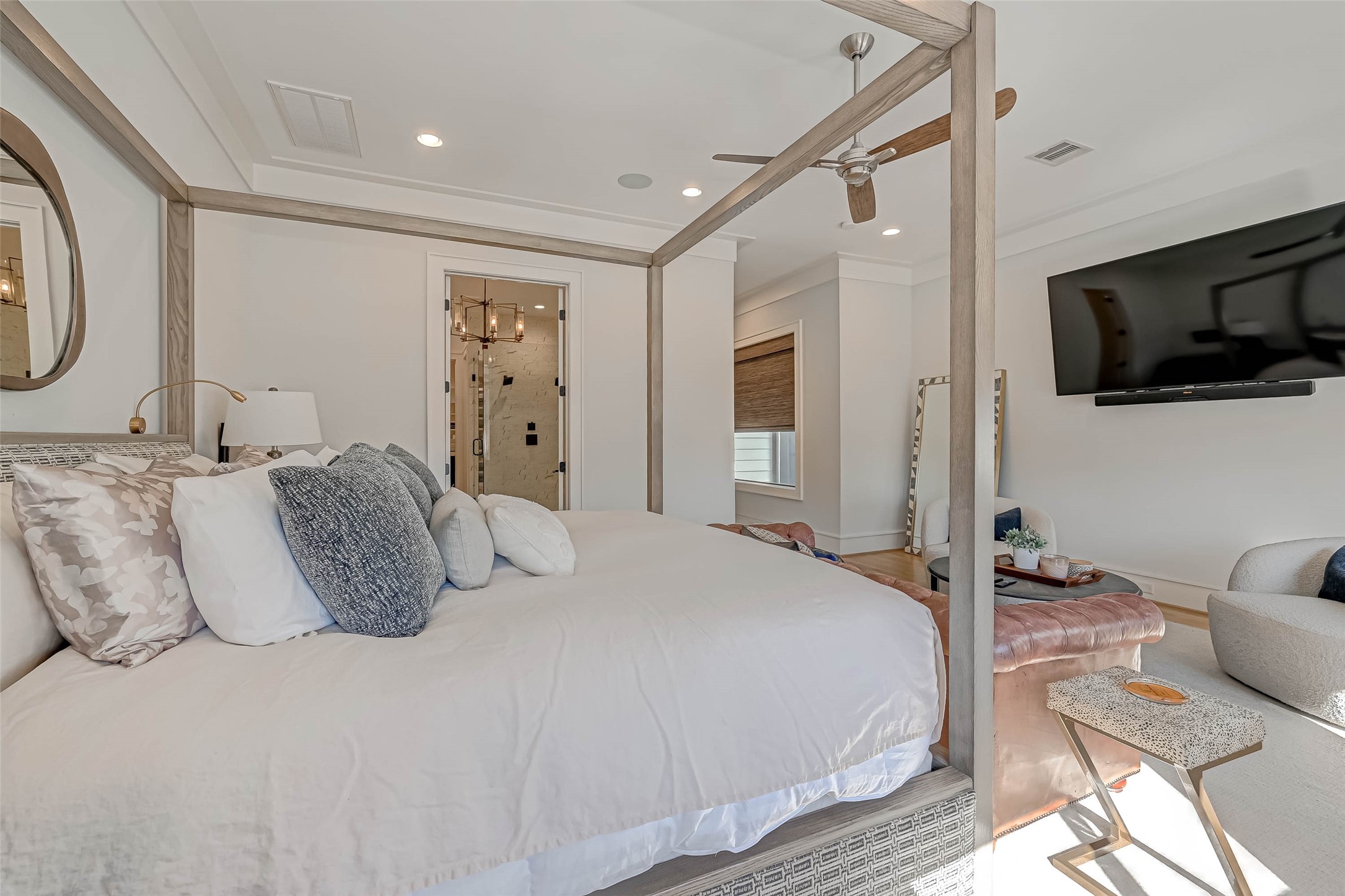 The bedroom is a private retreat designed for maximum relaxation and privacy.