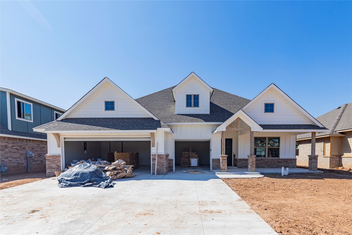 This Shiloh Bonus Room floorplan includes 2,805 Sqft of total living space, which features 2,450 Sqft of indoor living space & 355 Sqft of outdoor living space. There is also a 610 Sqft, three-car garage w/ a storm shelter installed. Home offers 4 bedrooms, 3 bathrooms, 2 covered patios, & a large bonus room! The spacious living room has a stunning coffered ceiling, a stacked stone surround gas fireplace, wood-look tile, & a barndoor. Kitchen supports cabinets to the ceiling, impressive tile backsplash, built-in stainless steel appliances, pendant lighting, & 3 CM countertops. Primary suite offers a sloped ceiling detail, 2 separate walk-in closets, separate vanities, a corner Jetta tub, & a huge walk-in shower! Property is fully sodded w/ an in-ground sprinkler system in both yards! Back patio is perfect w/ its outdoor fireplace, gas line, & TV hookup. Other amenities include Healthy Home technology, a tankless water heater, a whole home air purification, R-44 Insulation, & more!