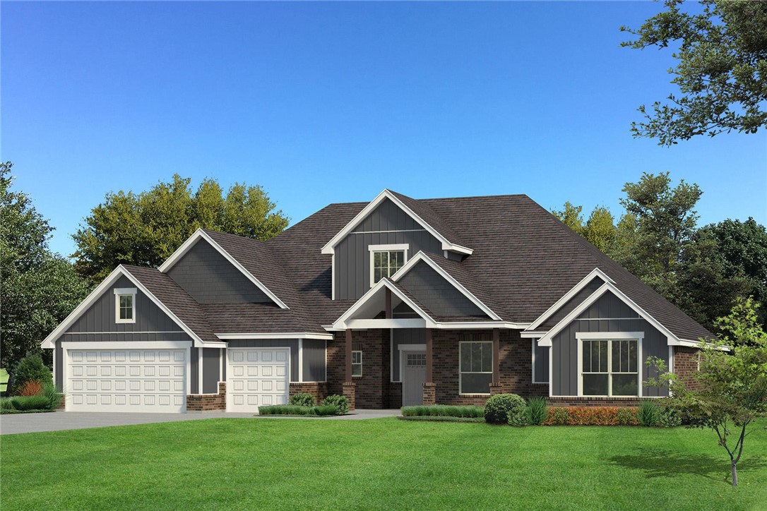 This Lynne floor plan includes 3,805 Sqft of total living space, which features 3,425 Sqft of indoor living & 380 Sqft of outdoor living. There's also a 650 Sqft, three car garage w/ a storm shelter installed! Home offers 5 beds, 3 full baths, a pwdr room, & a mud/utility room! Great room offers a gas ignition fireplace, windows + extra horizontal windows, wood-look tile, & a cathedral ceiling w/ a crows feet detail that extends to the kitchen! Kitchen has an island, 3 CM countertops, a large pantry, a butler's pantry, pendant lighting, & stainless steel appliances. Prime suite has a sloped ceiling detail w/ a completely separate but HUGE walk-in closet. Prime bath has an upgraded stand-alone tub, a walk-in shower w/ a rain head shower, & a batwing dual sink vanity. EXTENDED covered back patio has a wood-burning fireplace, a gas line, & a TV hookup. Other amenities include Healthy Home Technology, a whole home air filtration system, a tankless water heater, R-44 insulation, & MORE!