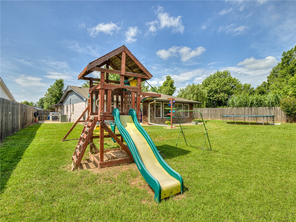 8909 Kenny Circle, Oklahoma City, OK 73132 view of playground featuring a yard