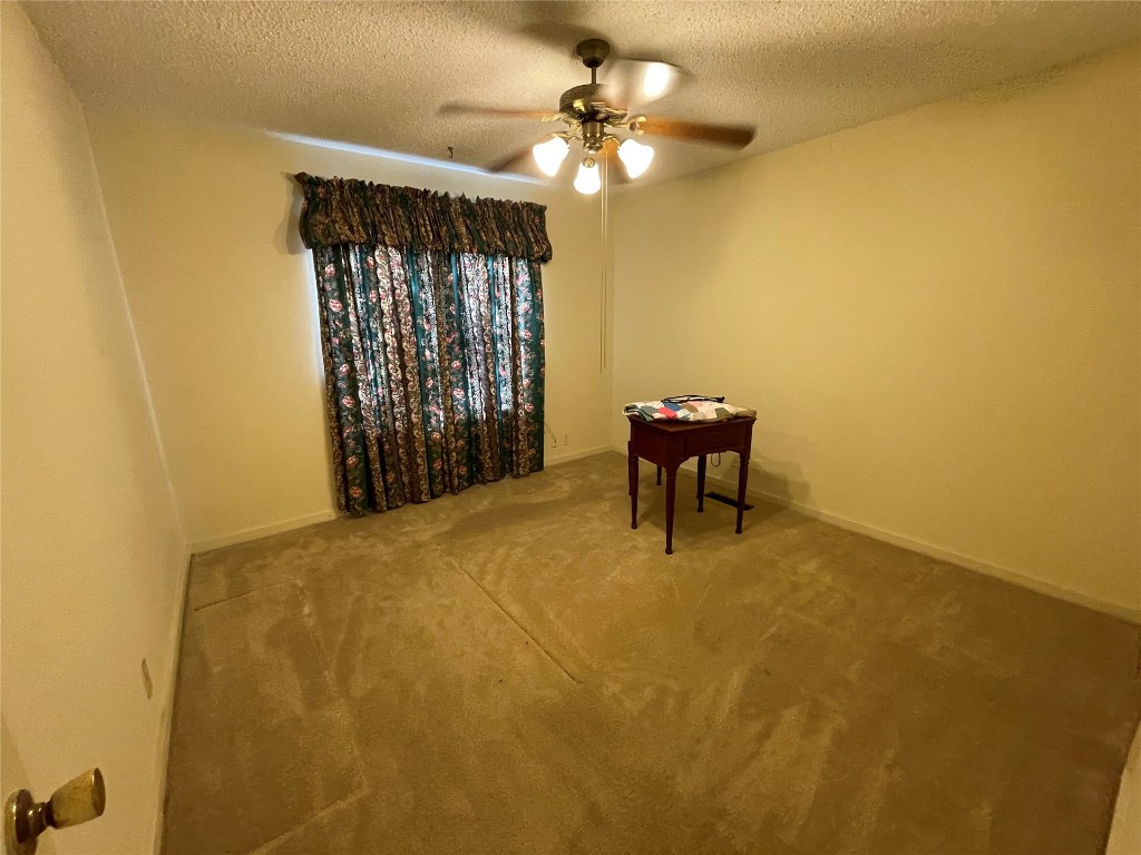 1815 Park Avenue, Chickasha, OK 73067-4505 spare room with a textured ceiling, light carpet, and ceiling fan