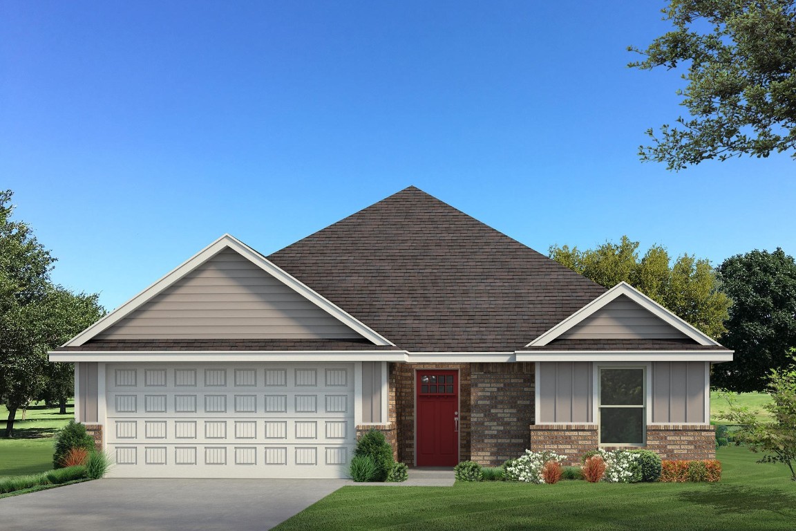 This Bogan Floor Plan includes 1,510 Sqft of total living space, which includes 1,400 Sqft of indoor living space & 110 Sqft of outdoor living space. There is also a 395 Sqft, two car garage with a storm shelter installed. This home offers 3 bedrooms, 2 bathrooms, 2 covered patios, an office, & a utility room. The living room welcomes wood-look tile, large windows, a ceiling fan, & Cat6 wiring. The kitchen has 3 CM quartz countertops, stainless-steel appliances, wood-look tile, custom-built cabinets with decorative hardware, & stylish tile backsplash. The primary suite is straight ahead & features noteworthy carpet flooring, a ceiling fan, Cat6 wiring, & perfect-sized windows. The spacious primary bath offers a dual sink vanity with an elegant countertop selection, a walk-in shower, an elongated water saving toilet, & a HUGE walk-in closet! The outdoor living area is covered & has fully sodded yards with a water saving sprinkler system. Other amenities include a tankless water heater, a fresh air intake ventilation system, R-15 and R-38 insulation, an air filtration system, & so much more!