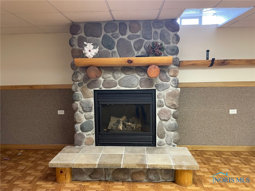 Basement gas fireplace in the family room
