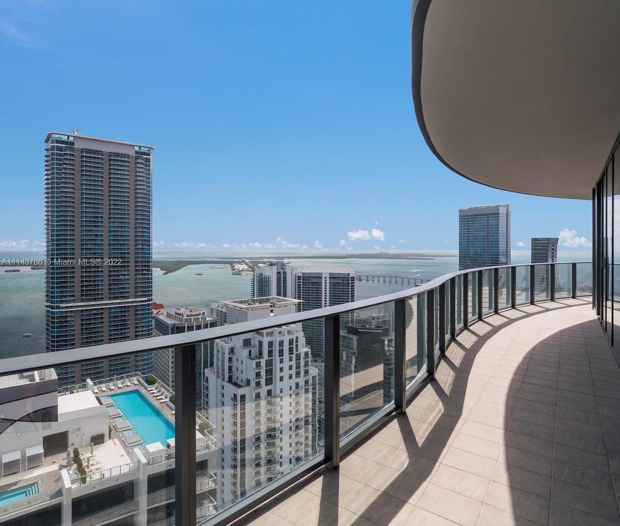 This Penthouse unit features 10-foot 6-inch high ceilings, floor-to-ceiling sliding glass balcony doors and energy-efficient, casement windows Spacious private balconies with Brickell City Skyline views.
The amenities at Brickell Flatiron are some of the best in the city. Among them are a rooftop pool located on the 64th-floor offering 360-degree, unobstructed water and city views; a rooftop spa and fitness center with private steam, sauna, and locker facilities; an 18th-floor lap pool; a children’s playroom and pool; a full-time doorman and concierge; a private movie theater; wine room and cellar; and social lounge. On the ground-floor level, Brickell Flatiron has a fine-dining restaurant called Sexy Fish.