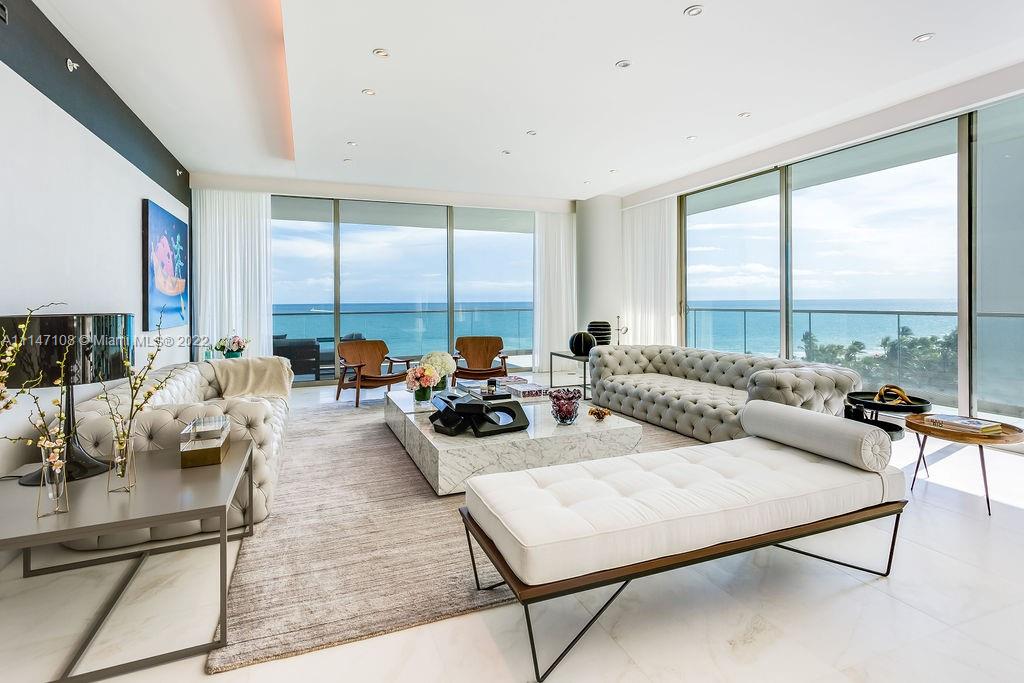 Breathtaking, professionally decorated and furnished FLOW-THROUGH CORNER residence, with Ocean and Bay views. Very spacious 3,992 SF floorplan with great layout, 3 bedrooms/4.5 Bathrooms + Den, wrap-around terraces, large private elevator foyer, 10 ft floor to ceiling glass walls. 

Located in the most desirable South Tower of Oceana Bal Harbour, features: marble floors in common areas, white oak chevron wood floors in bedrooms, custom closets and built-ins, wood paneling, hingeless doors, motorized shades, sound system. Sleek kitchen by Dada with Calacatta marble countertops and Gaggenau appliances, adjoining to family room, with plenty of room to cook and entertain while enjoying the Sunset views from West facing terrace. Home offered fully furnished with custom and designer pieces.