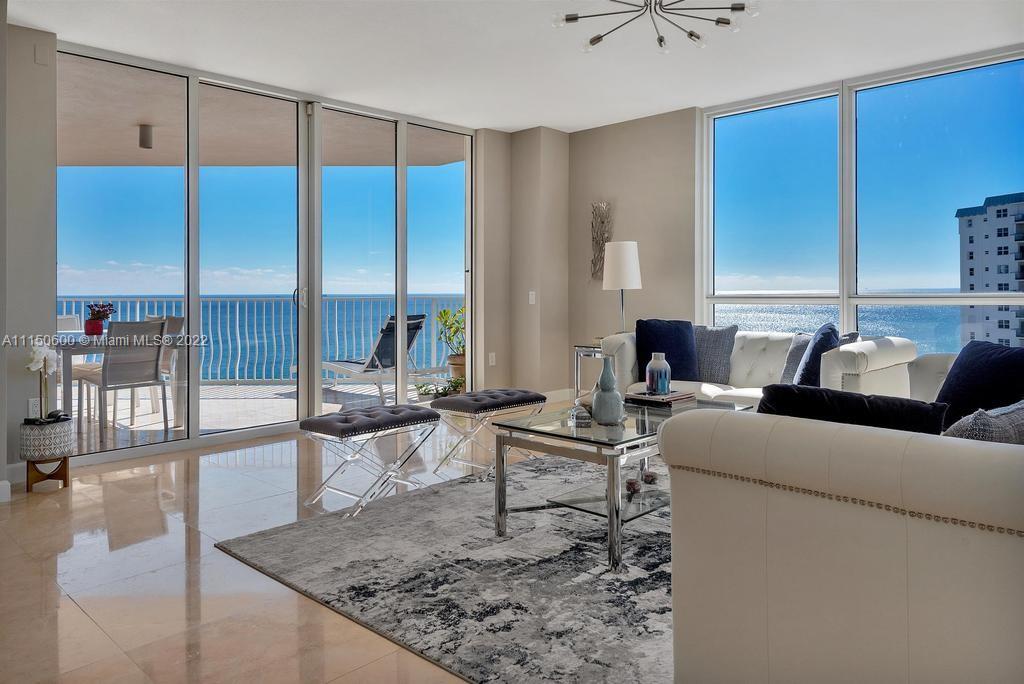 Beautiful boutique bldg of only 50 units. Featuring 3700+ sqf of direct Ocean views, city and canal. 3 Bedrooms (all in suite) and office/4th bedroom. SOUND SYSTEM "SONOS' that streams premium sound around the apartment. 2 covered Parking spaces and storage unit. Pet Friendly.
