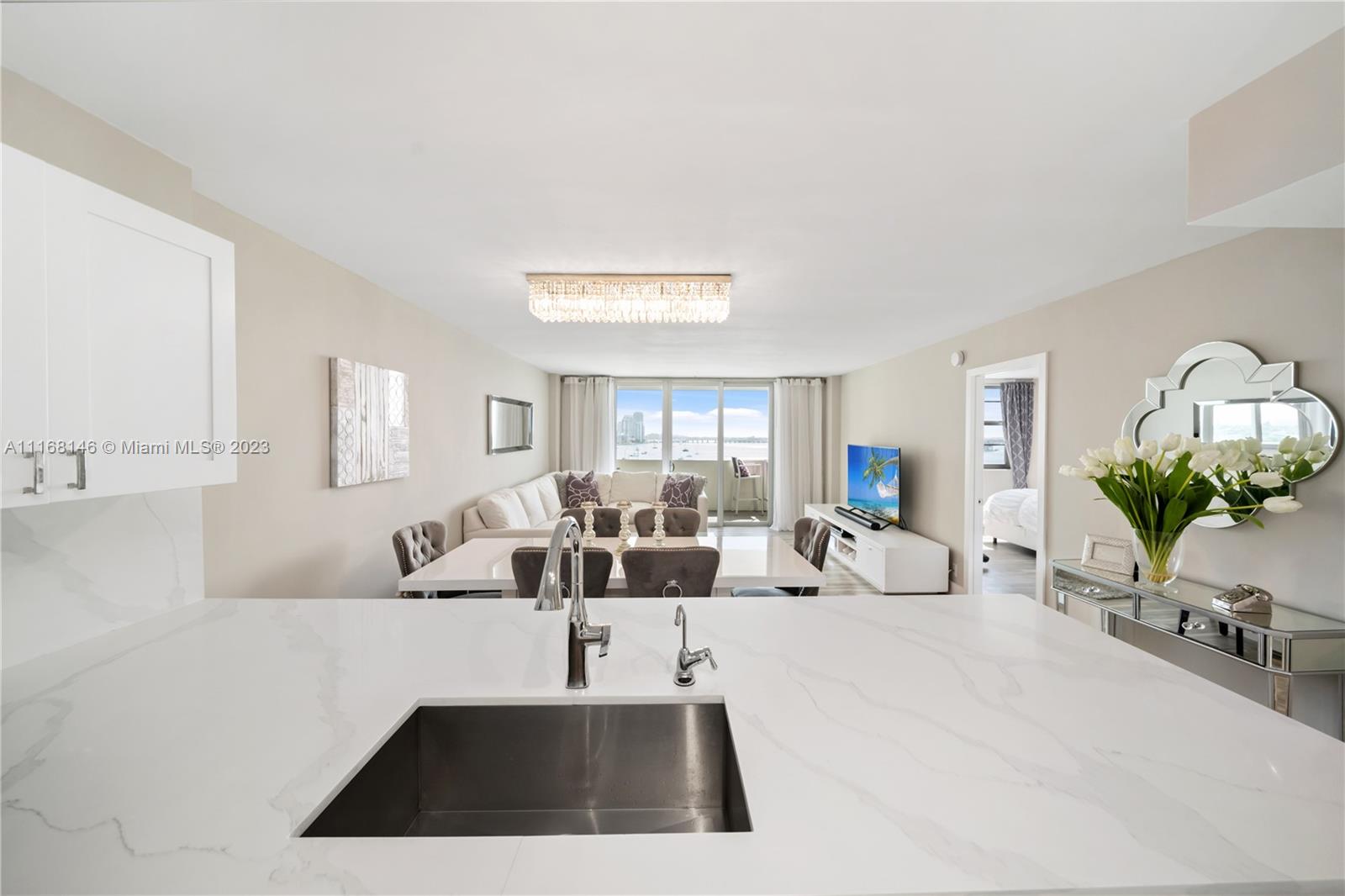 kitchen with view towards bay