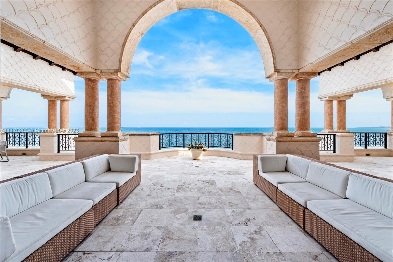 Welcome to your Palace in the Sky! Truly a once in a lifetime opportunity to own this luxurious 6-bdrms, 6/2 baths Oceanfront penthouse property on Fisher Island. Featuring a dramatic grand entrance with soaring ceilings and sweeping full front views of the Atlantic Ocean. This exquisite “Beachhouse” offers approximately 7,610-sq ft of living space expertly designed by esteemed interior designer. A stunning modern kitchen with stainless steel and high-end appliances including Wolf, Thermador and Miele will bring out your inner chef. This home is complete with every comfort imaginable including split floor plan, luxurious spa bathrooms, media room, two offices and a home
gym. The home features a Kaleidescape home theatre system and state-of-the-art Crestron system.