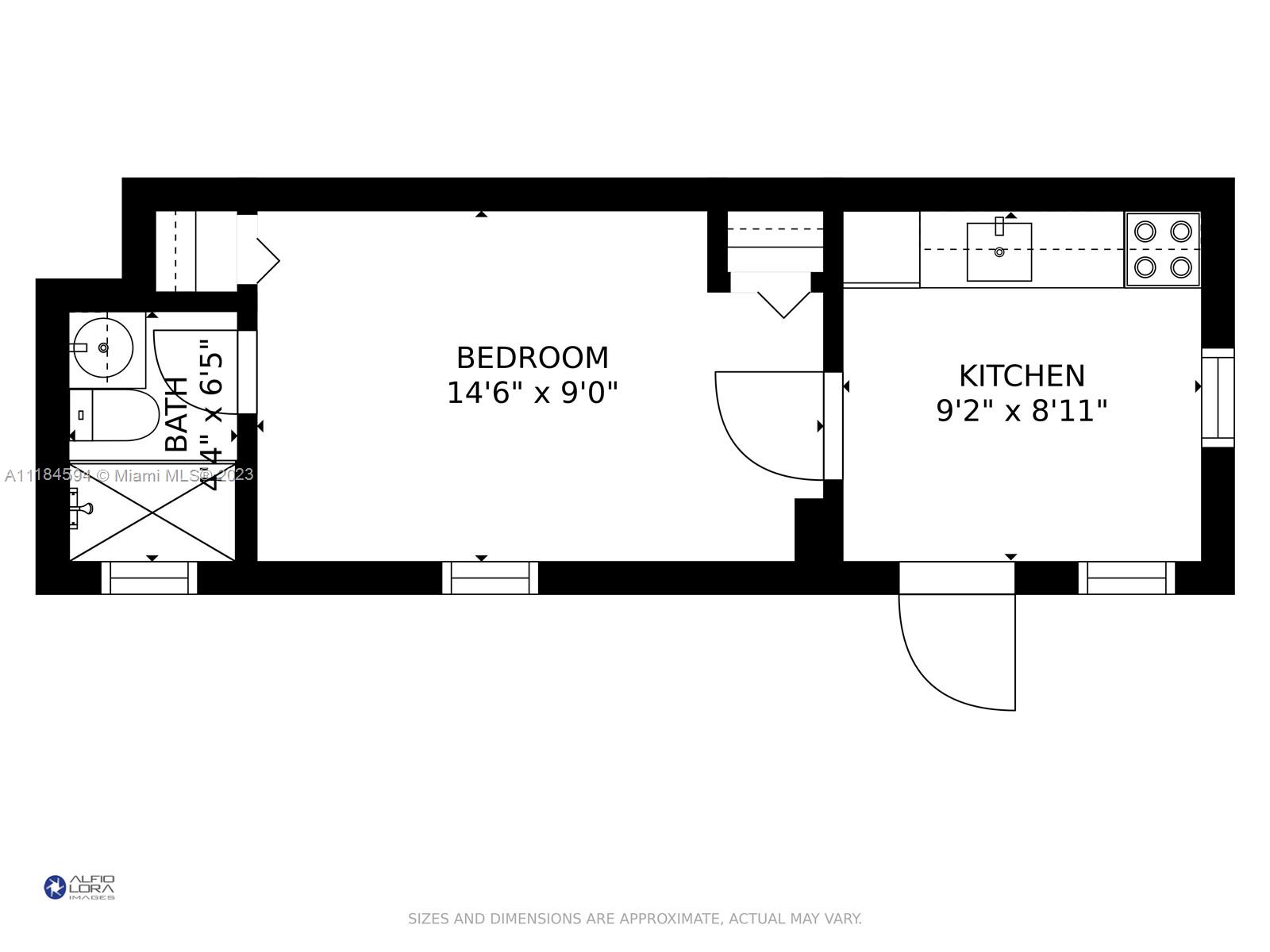 studio kitchen with full size appliances