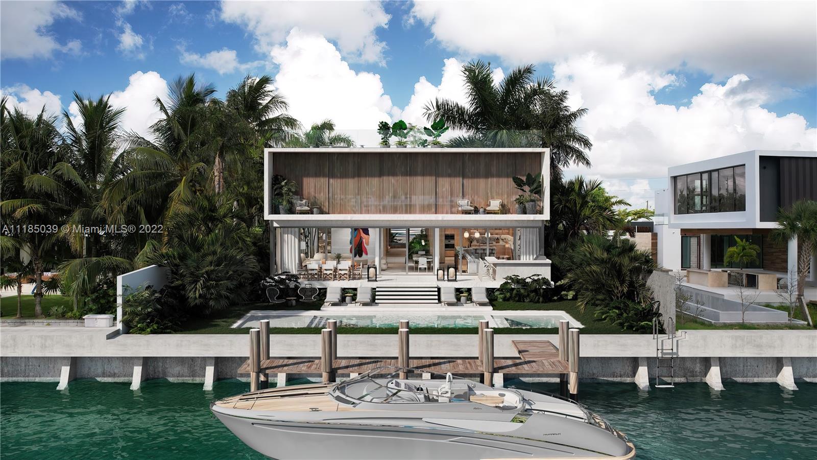 This new construction oasis will feature 7 bedrooms, 7.5 bathrooms, plus a den, rooftop garden, 4 car garage, pool with a jacuzzi and a private boat lift on 75 feet of water, 6,161.20 SQ.FT under A/C, 7,415.06 SQ.FT adjusted, and total construction area of 9,522.37 SQ.FT. The new owner of this gorgeous home will get to relish in the opportunity to work with the renowned interior designer Margaret Bissu (ranked #14 Latin Americas by Architectural Digest), who has customized this home with a selection of textures, materials and furniture, that will compliment the architect’s vision to perfection (made by renowned architect, Simón Bissu Bazbaz). All furniture is negotiable. Expected completion: Summer 2023--get ready for sunshine, entertaining and living lavishly in your very own paradise.