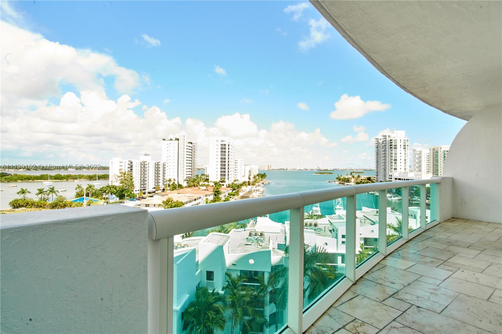 Impeccable 2 bed/ 2 bath split plan condo at 360 condominium in North bay village. A full service building offering 24hr concierge, 24hr gated security, gym, 2 pools, private marina and much more. Washer and dryer inside unit, large balcony, granite counter tops in kitchen with stainless steel appls. and tile throughout entire condo!! Water views from every room make this condo a must see! Easy to show it.