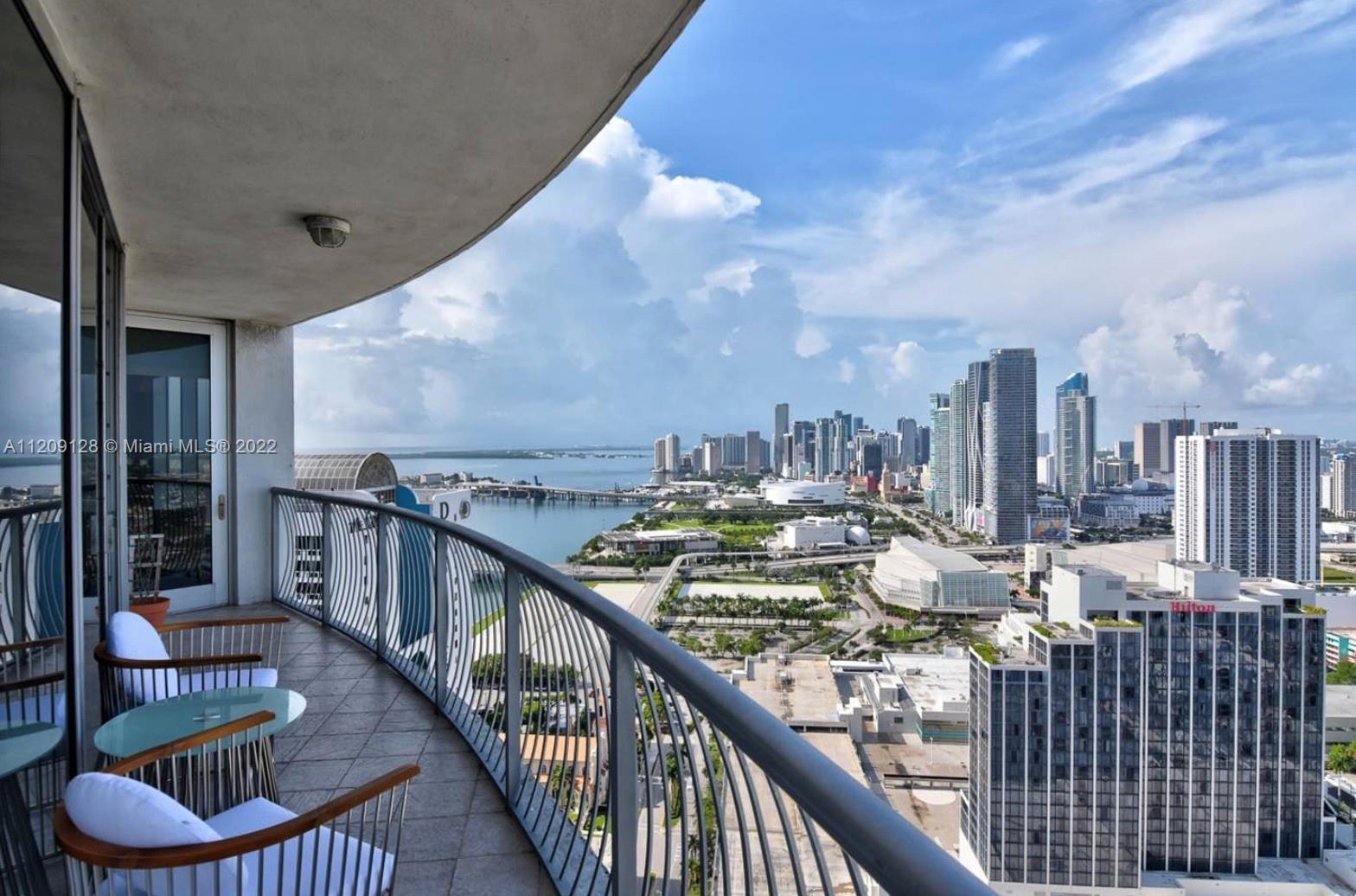 Spectacular views of the Bay, Ocean, and Downtown Miami, Night and day. 2 Beds/2 Baths condo located in the heart of Miami close to the Performing Arts Center, American Airlines Arena, Bayside Marketplace, and within a short driving distance from Miami Beach. Building with many amenities: Spa, pool overlooking the bay, dry cleaner, gym, activity room, valet parking 24 hrs. Public Park across the street and Publix one block away.