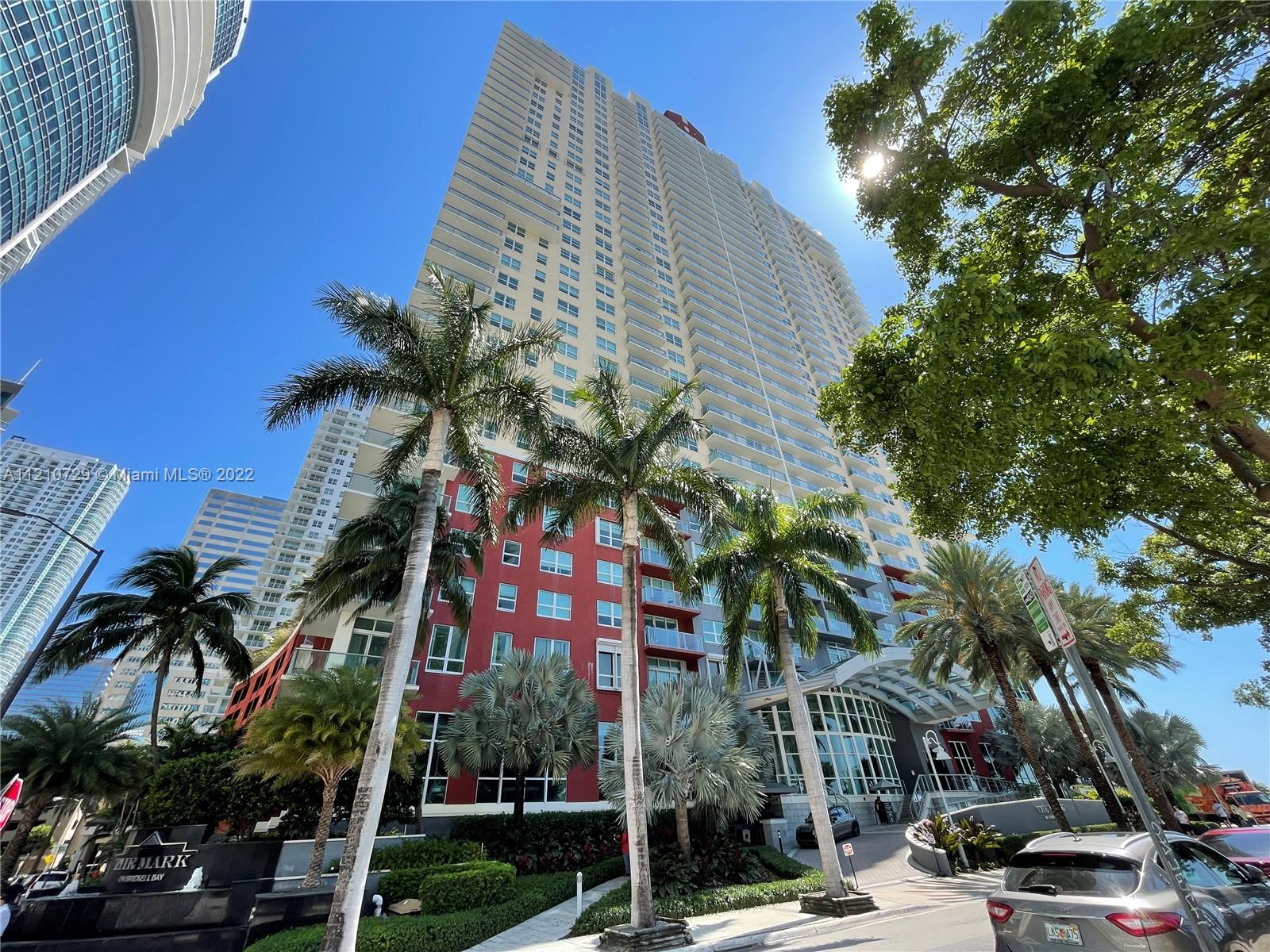 High floor unit at the The Mark on Brickell! This split floor plan 2/2 offers loads of natural light in all rooms, spacious master suite with walk-in closet and open kitchen to family and dining area. Full size washer and dryer. One assigned space and one valet. Building offers such amenities as pool, gym, tennis courts, and ground level fine dining with gorgeous water views! Walking distance to the City Center Mall, Mary Brickell Village and Publix! Association allows for a 30 day minimum rental up to 12 times per year. A great opportunity!