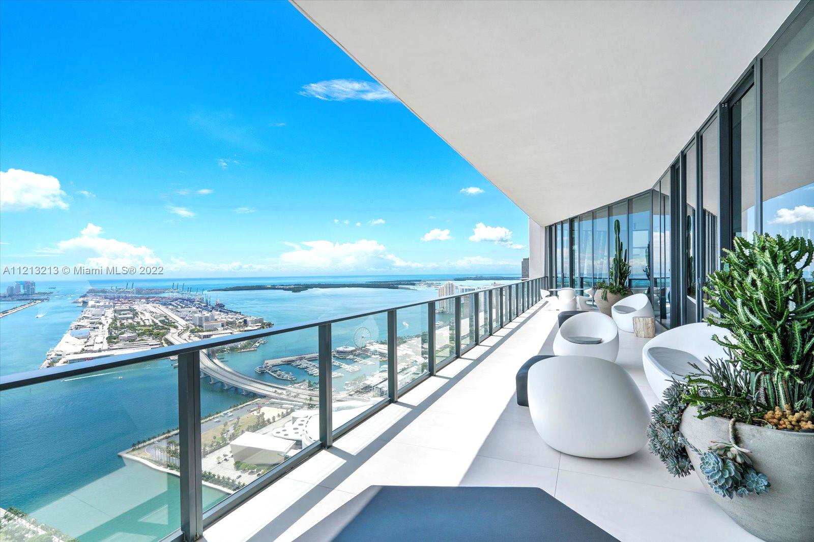 Welcome the most desirable penthouse in Miami. One Thousand Museum, artfully crafted by world-renown architect Zaha Hadid, feat. this jaw dropping 5 bd, 6.5 ba, full floor masterpiece w/ immaculate 360 degree views of Miami, combining the city’s glamourous allure & endless ocean captured from the oversized terrace & living spaces. Top-of-the-line finishes w/ custom details, make this extraordinary residence a genuine treasure. This is the only residential building in the US w/ a helipad, allowing residents to take their helicopter directly from the roof to wherever they please. Amenities incl. smart technology, indoor/outdoor state-of-the-art wellness facility & spa, sculptural sun & swim terrace, Sky Lounge for private events & more. 9,910 living sf | 1,216 balcony sf | 11,126 total sf
