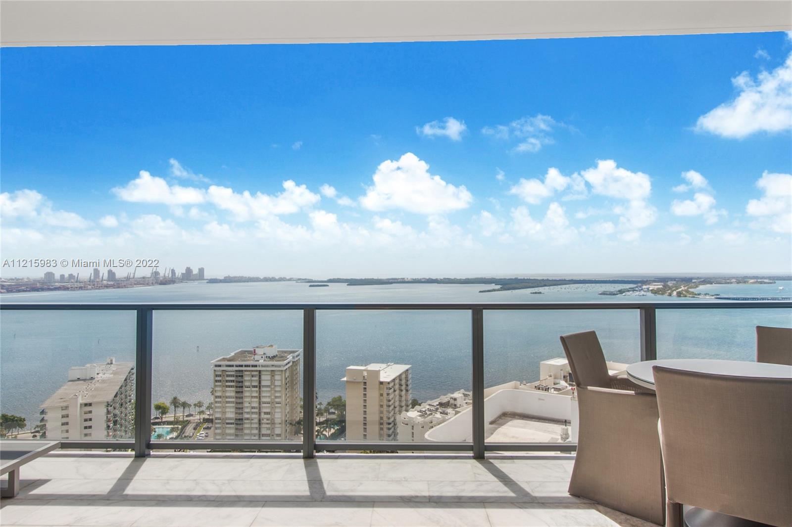 Your Home in the Sky in the most exclusive building in Brickell. TURNKEY Residence with Artefacto furniture. 3 Bed en suites/3.5 Bath with over 3,500 Sq Ft East to West flow through corner unit with endless breathtaking unobstructed Biscayne Bay & City views. 2 Terraces w/ Summer Kitchen.2 large living room spaces with built in Bar. Luxurious marble floors throughout. Modern kitchen with island & Italian glass cabinetry & latest Wolf, Bosch,& SubZero kitchen appliances including built in espresso maker & wine cooler. Apple Home Technology.3 Parking Spaces.Echo Brickell is a 5 Star Resort style living designed by world renowned architect Carlos Ott.Amenities include Infinity Pool,Hot Tubs,Bar with food & drinks,Fitness Center, In House Chaffeur services, 24 Hour Valet, Security,& concierge.