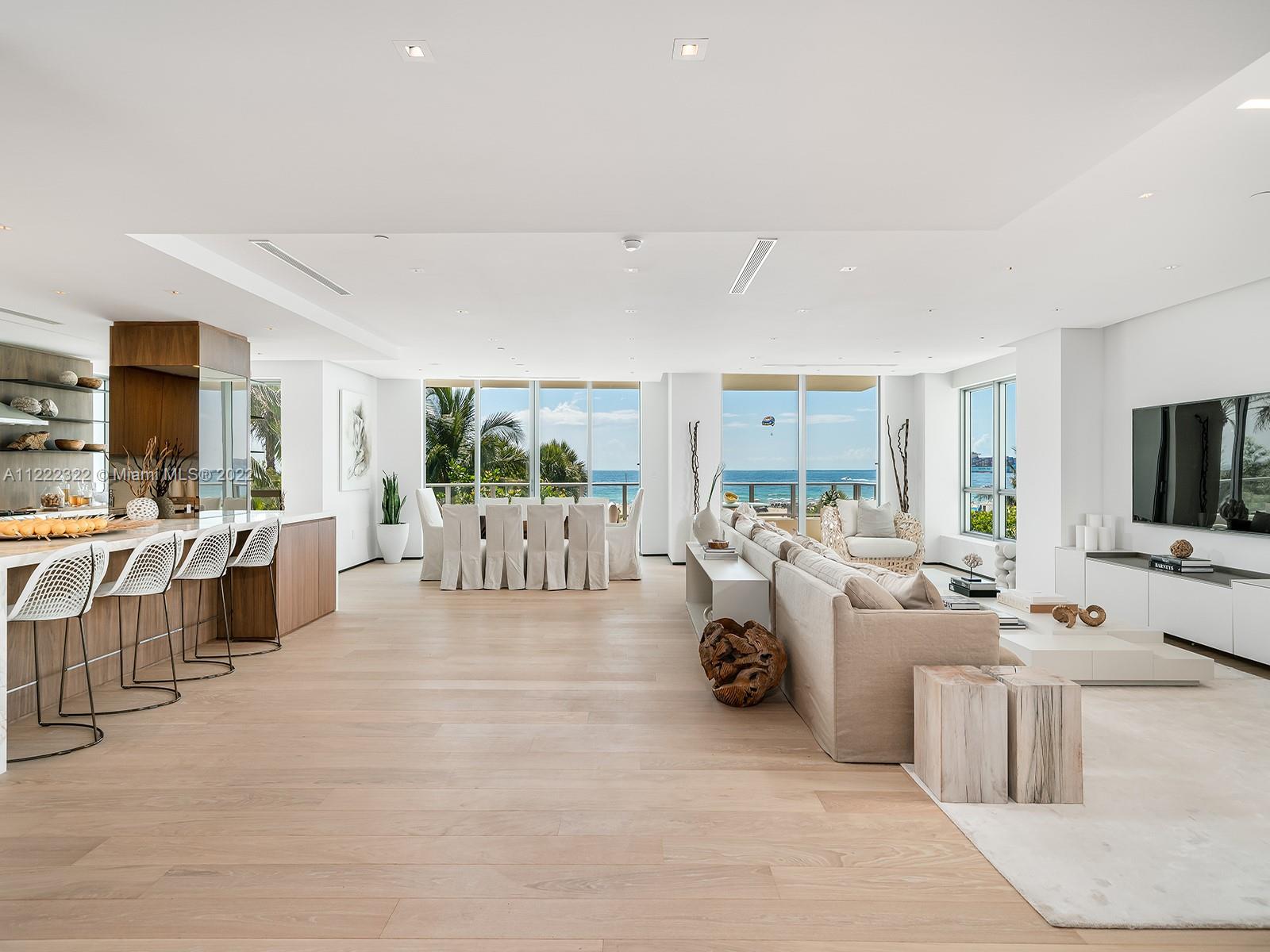 This exquisite residence at Ocean House, an ultra-high-end boutique address in Miami Beach’s coveted South-of-Fifth enclave, offers privacy, luxury, and spectacular ocean views. Recently renovated, the sprawling 4,068 square foot, four-bed, and four-and-a-half-bath home includes a luxurious master suite with a dressing room and spa-like bathroom. No detail has been overlooked, including the private elevator entry, large balconies, massive great room, Crestron smart home system, and the option to be delivered turnkey and fully furnished by Artefacto. Enjoy an extensive roster of amenities, including stunning common areas designed by Antrobus + Ramirez, screening